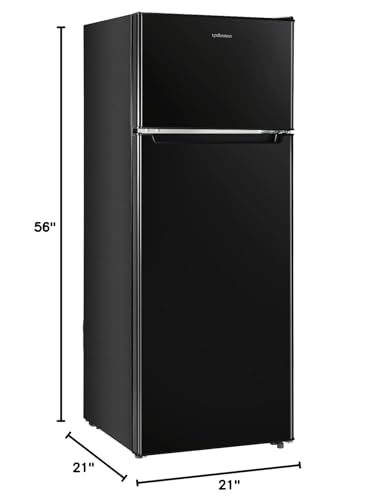 7.7 Cu Ft Double Door Refrigerator Freezer – Large Capacity, Adjustable Thermostat, Black (BD75)