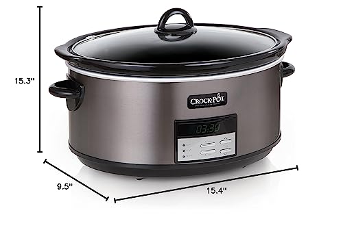 8 Quart Programmable Slow Cooker – Large Capacity, Digital Controls, Auto Warm Setting, Black Stainless Steel