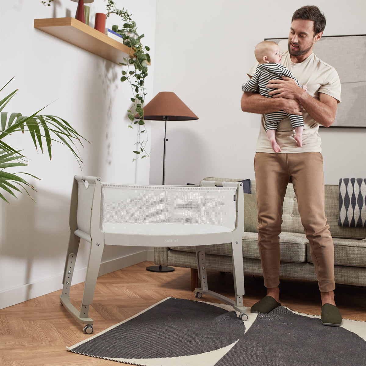 SnuzPod Studio Bedside Crib with mattress - Oslo Grey