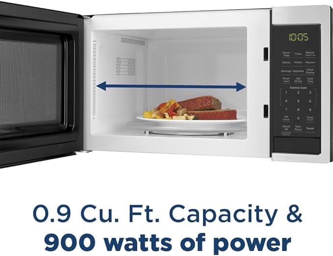 0.9 Cu Ft Countertop Microwave Oven – 900W, 7 Auto Cooking Settings, Child-Lock, Stainless Steel