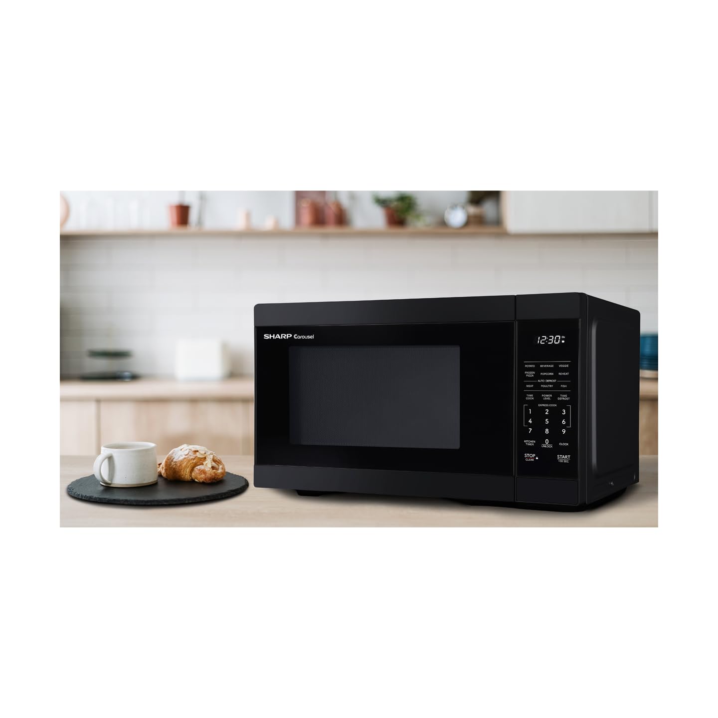 1.1 Cu Ft Countertop Microwave Oven – 1000W, Removable 12.4" Turntable, Compact Design, Black