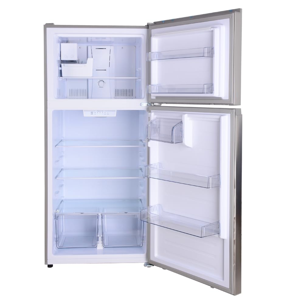 4.4 Cu Ft RV Refrigerator with Freezer – 12V Stainless Steel, Lock, Frost-Free, Adjustable Shelves