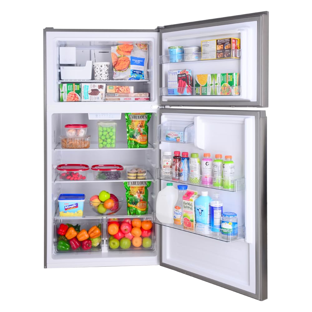 4.4 Cu Ft RV Refrigerator with Freezer – 12V Stainless Steel, Lock, Frost-Free, Adjustable Shelves