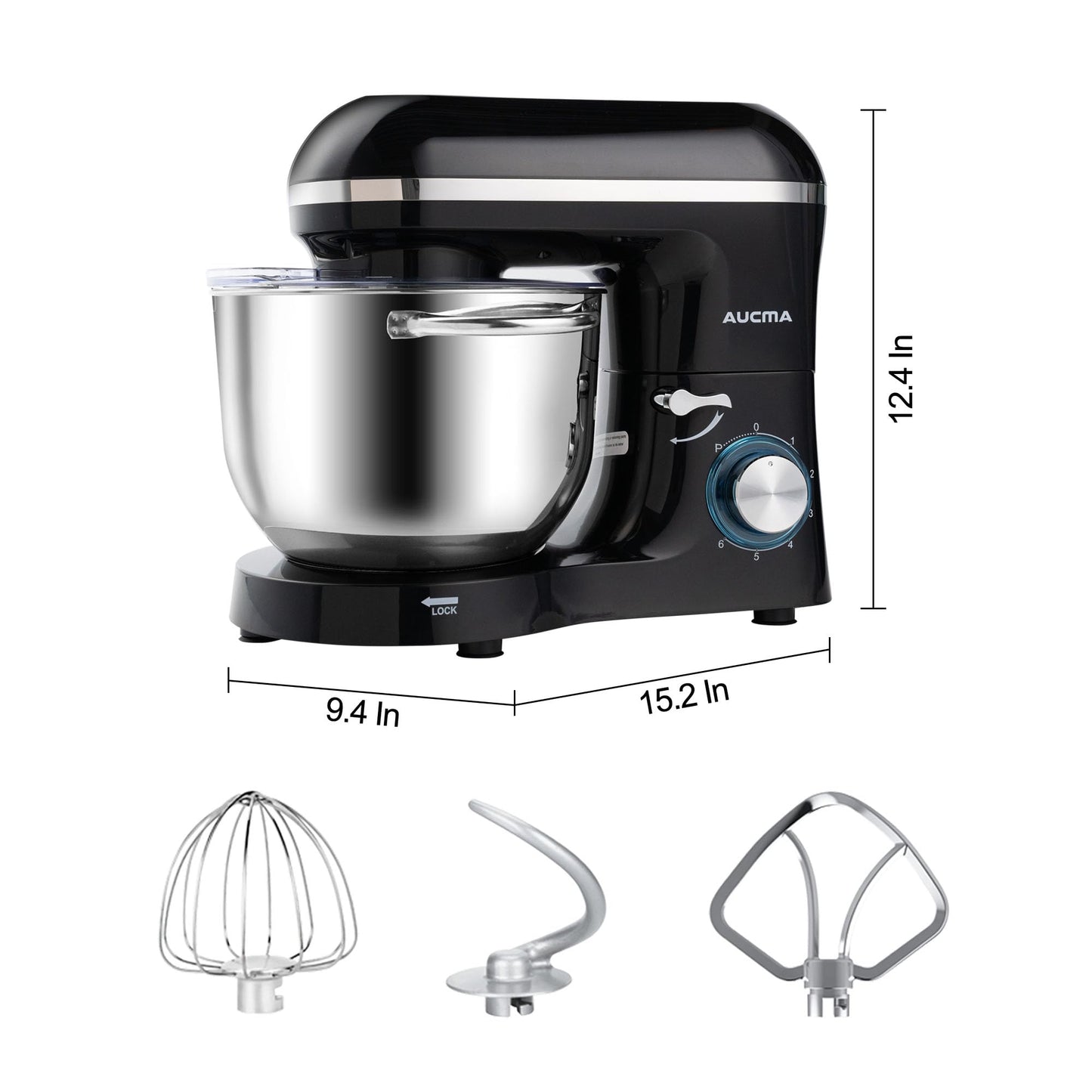 6.5 Quart Tilt-Head Stand Mixer – 660W, 6-Speed, with Dough Hook, Beater & Whisk Attachments, Black