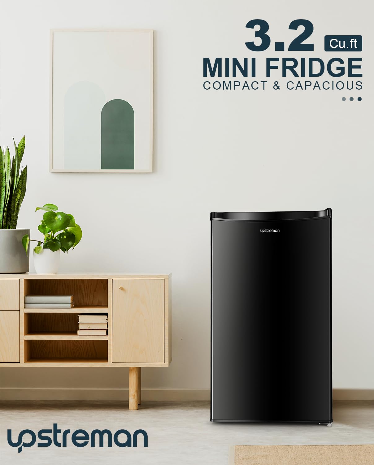 3.2 Cu Ft Mini Fridge Freezer – Single Door Dorm Refrigerator with Adjustable Thermostat, Black