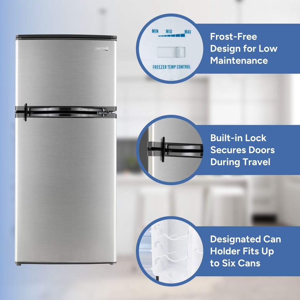 4.5 Cu Ft Double Door Refrigerator Freezer – Small Dorm Apartment Fridge, Adjustable Temp, Black