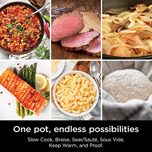 8.5 Quart 6-in-1 Multi-Cooker – Sous Vide, Slow Cooker, Dutch Oven, Oven Safe Pot, Glass Lid & Spoon, Black