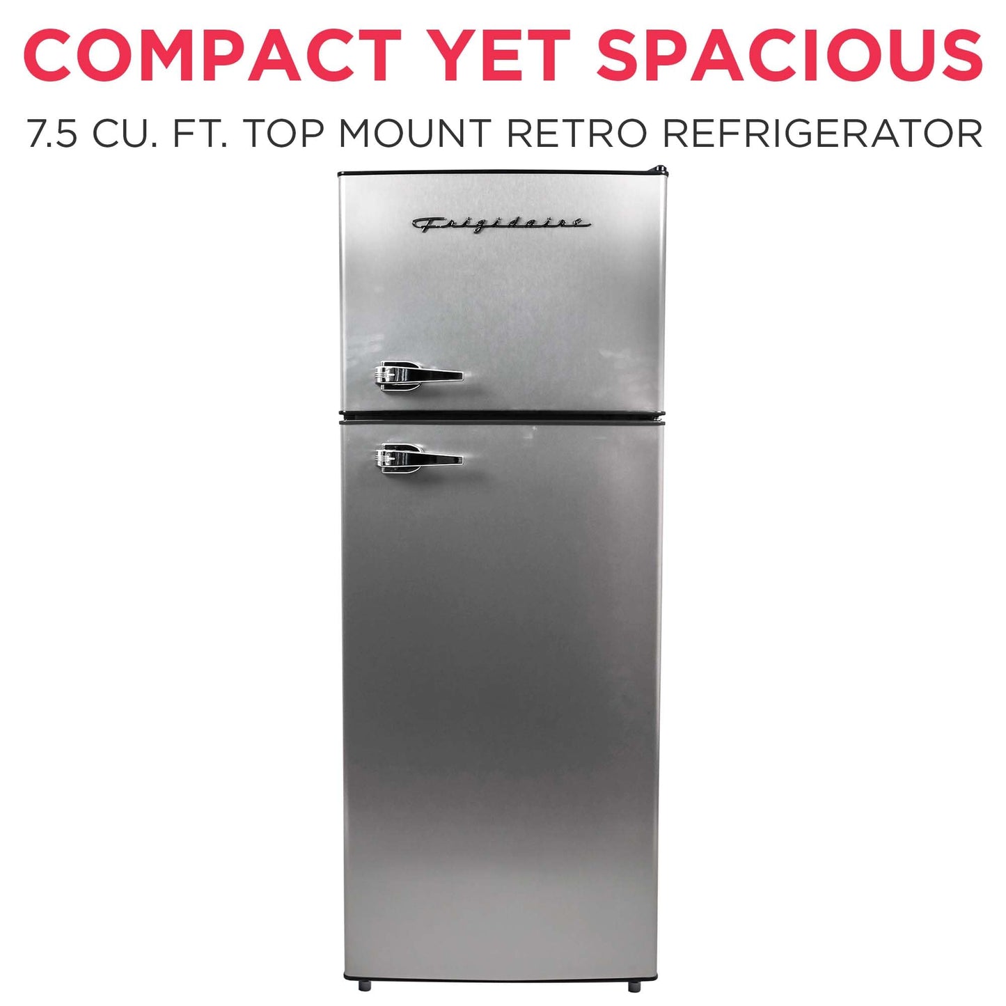 7.5 Cu Ft 2-Door Apartment Refrigerator Freezer Combo – Platinum Stainless Steel, Compact Size