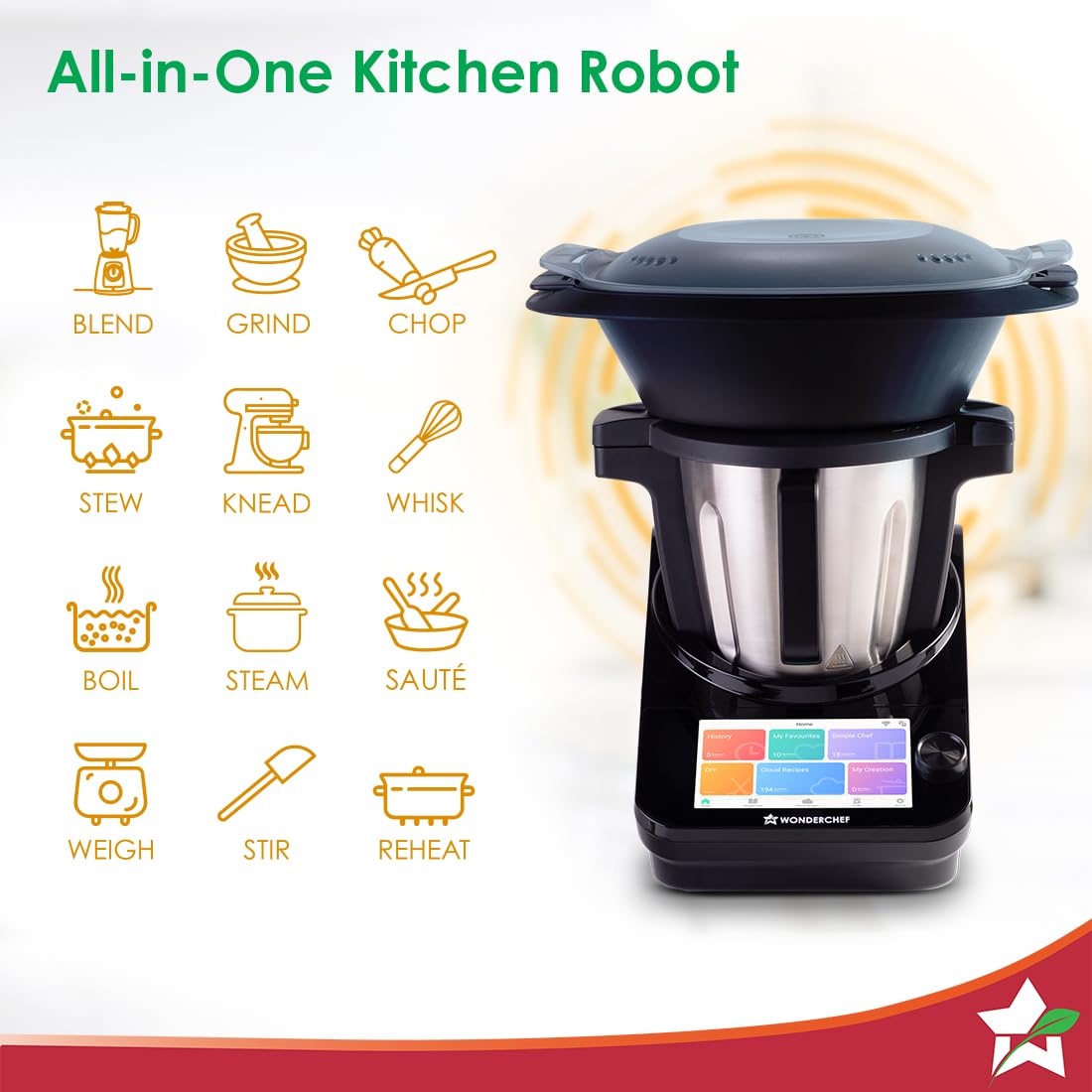 All-in-One Kitchen Robot – Automatic Chopping, Sautéing, Kneading, Cooking, App-Controlled, Includes Recipes