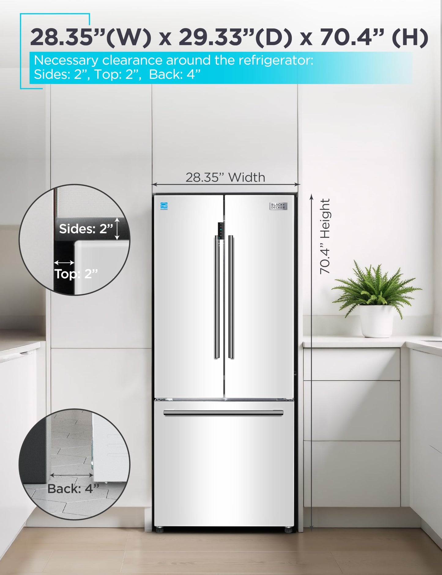 16 Cu Ft French Door Refrigerator with Ice Maker – Bottom Freezer, Energy Efficient, White