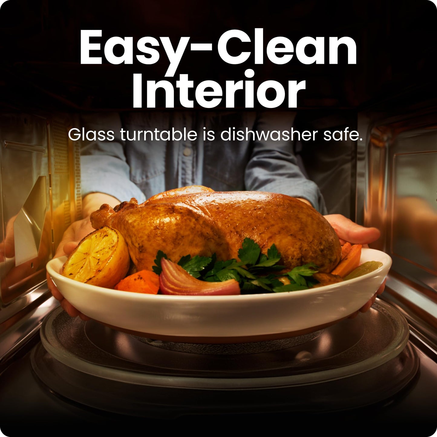 1.1 Cu Ft Digital Countertop Microwave – 1000W, Stainless Steel, 6 Auto Menus, Eco Mode, Child Safety Lock