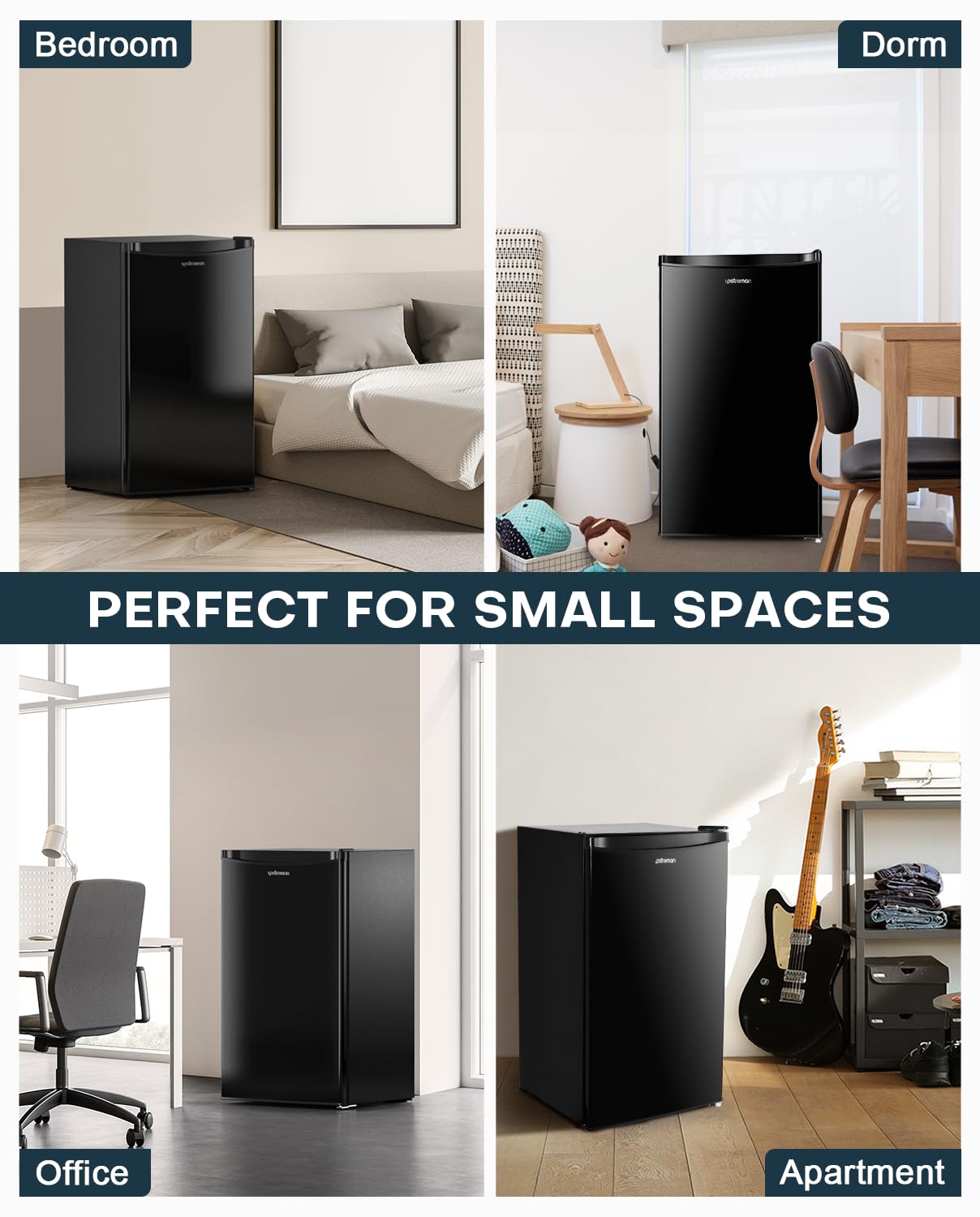 3.2 Cu Ft Mini Fridge Freezer – Single Door Dorm Refrigerator with Adjustable Thermostat, Black