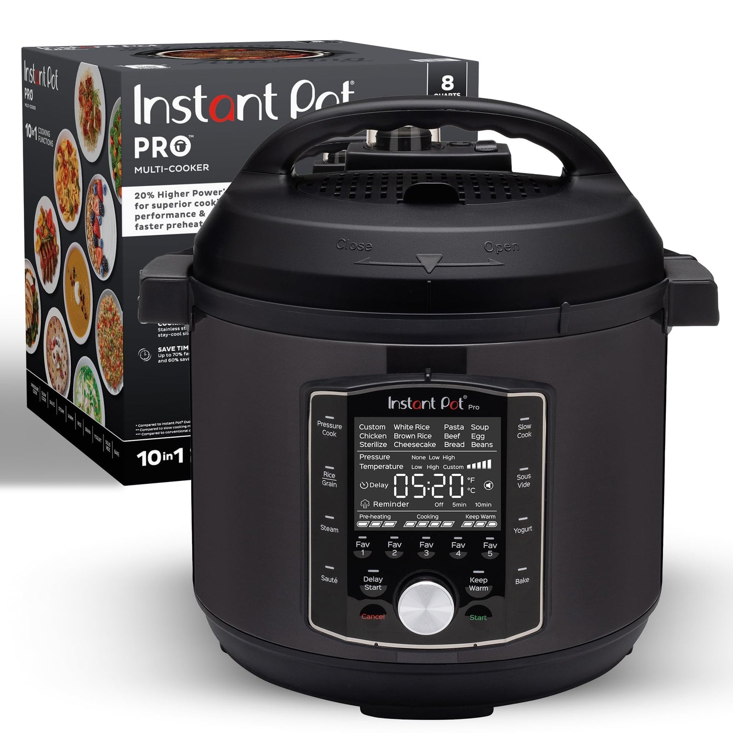8 Quart 10-in-1 Multi-Cooker – Pressure Cooker, Slow Cooker, Rice & Grain, Steamer, Sauté, Sous Vide, Yogurt Maker, Black