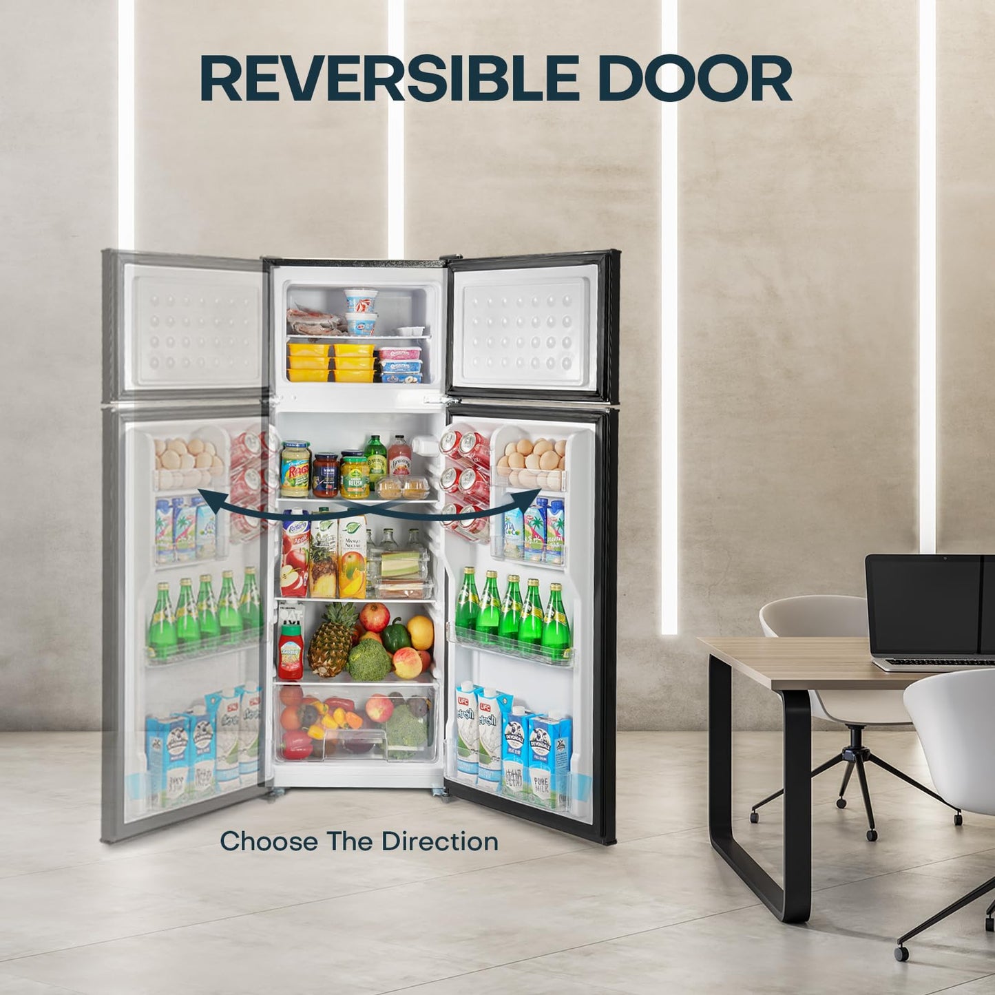 7.7 Cu Ft Double Door Refrigerator Freezer – Large Capacity, Adjustable Thermostat, Black (BD75)