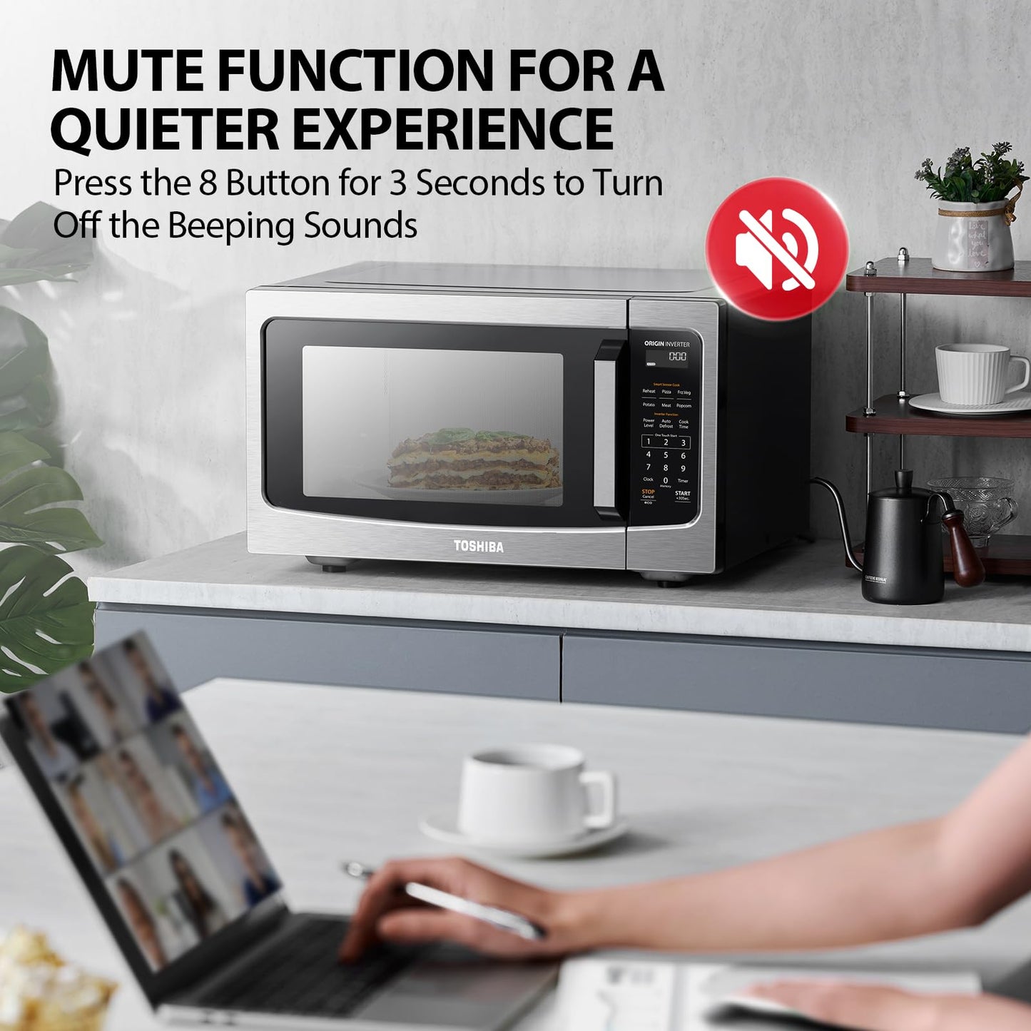 1.6 Cu Ft Countertop Microwave Oven – 1250W, Inverter Technology, Smart Sensor, Auto Defrost, Stainless Steel