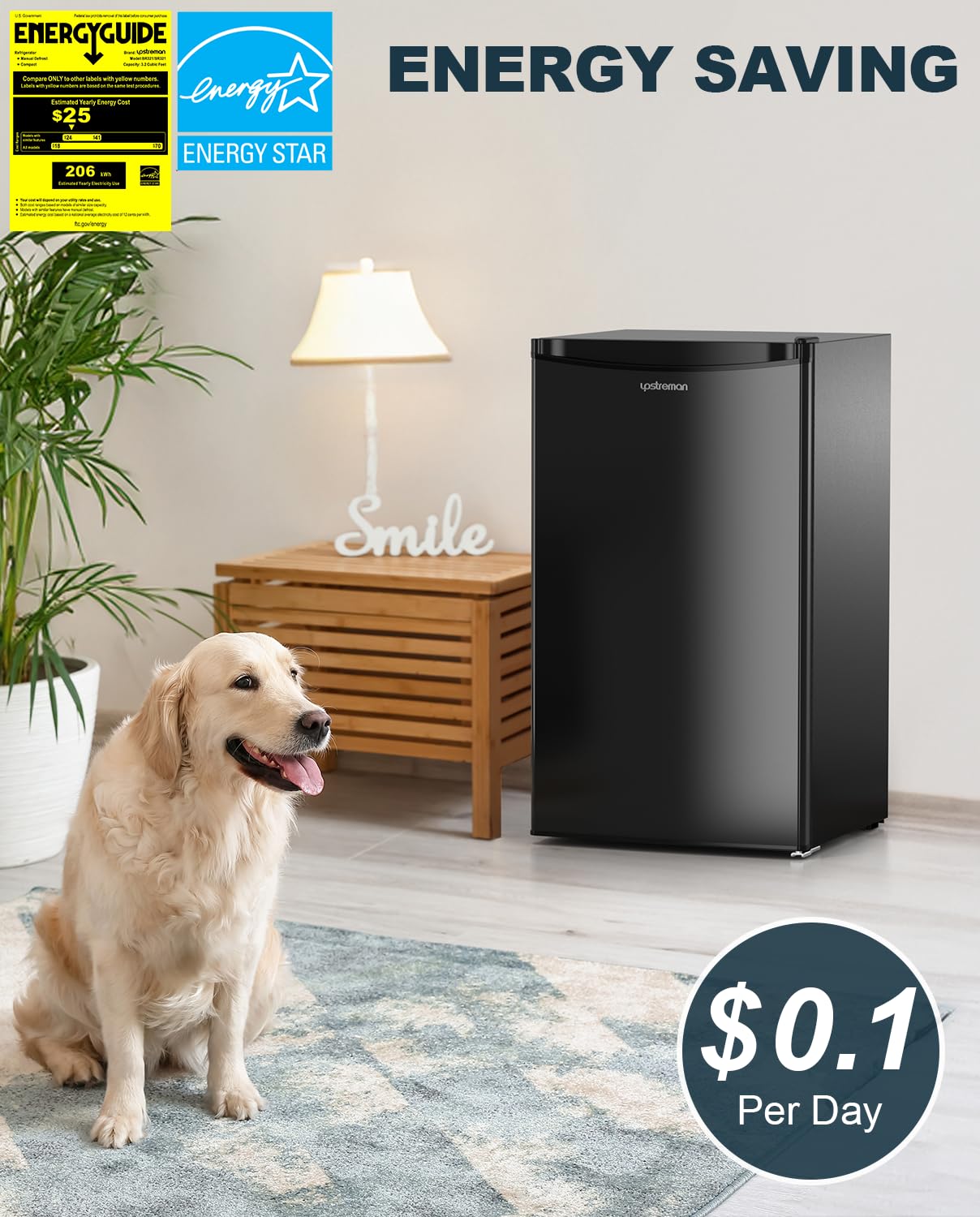 3.2 Cu Ft Mini Fridge Freezer – Single Door Dorm Refrigerator with Adjustable Thermostat, Black