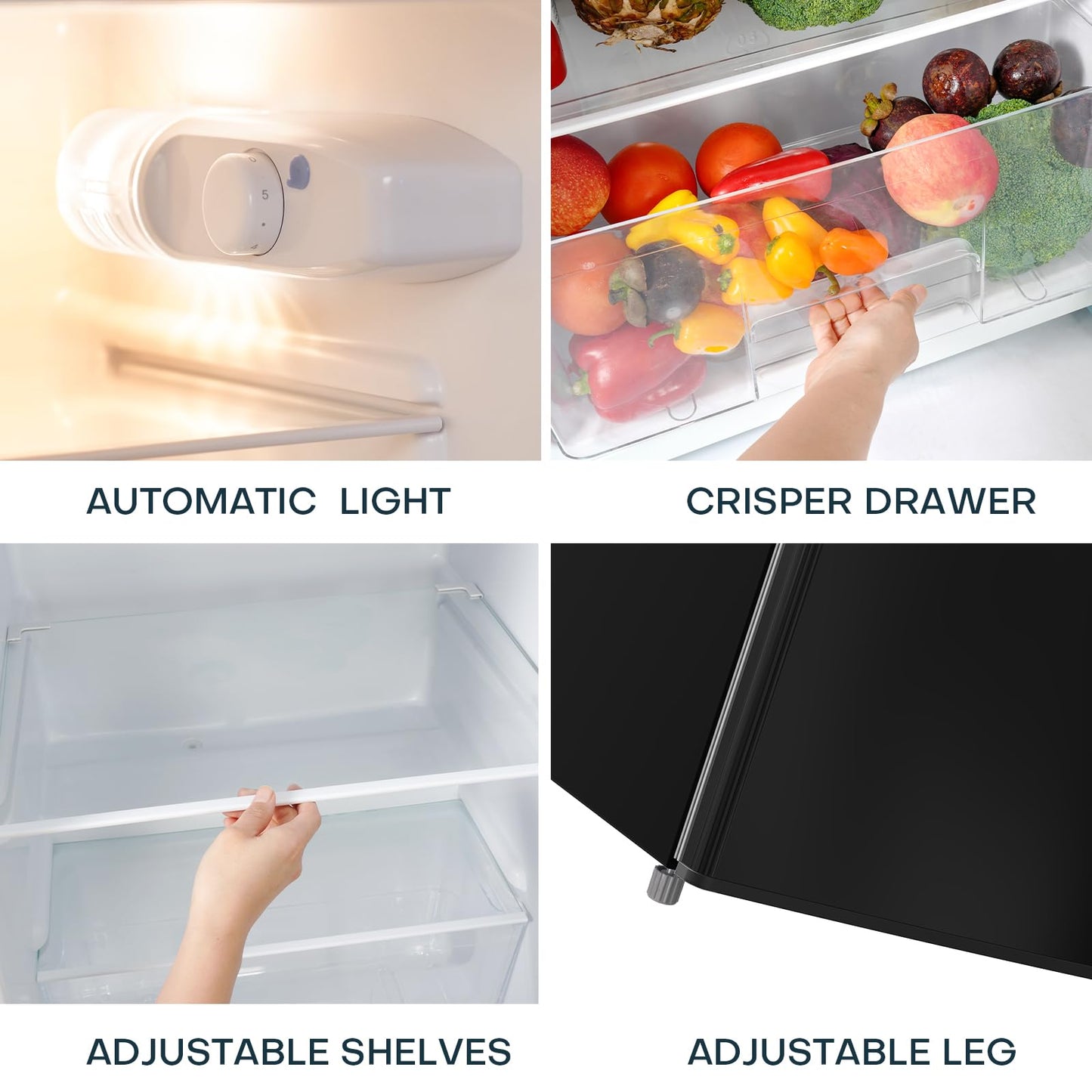 7.7 Cu Ft Double Door Refrigerator Freezer – Large Capacity, Adjustable Thermostat, Black (BD75)