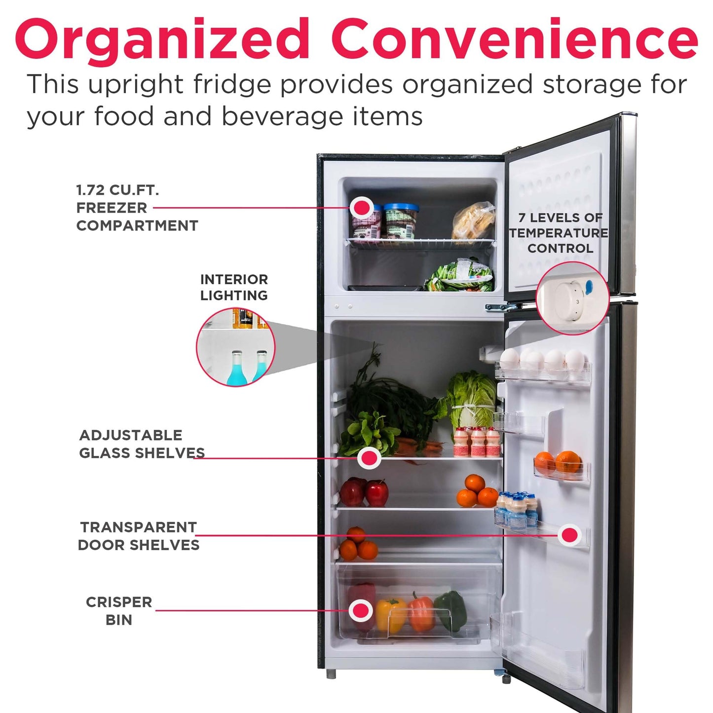 7.5 Cu Ft 2-Door Apartment Refrigerator Freezer Combo – Platinum Stainless Steel, Compact Size