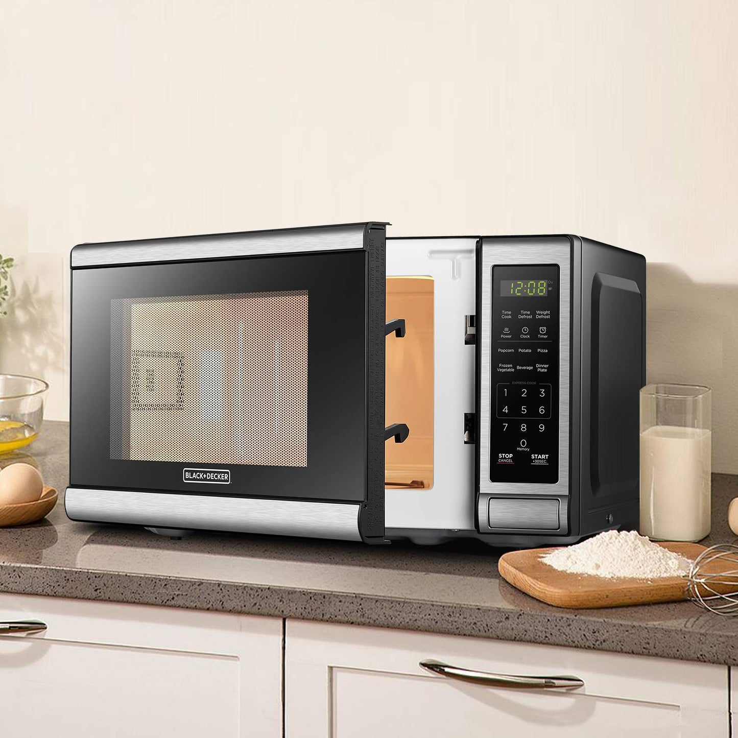 0.7 Cu Ft Digital Microwave Oven – 700W, Turntable, Push-Button Door, Child Safety Lock, Stainless Steel
