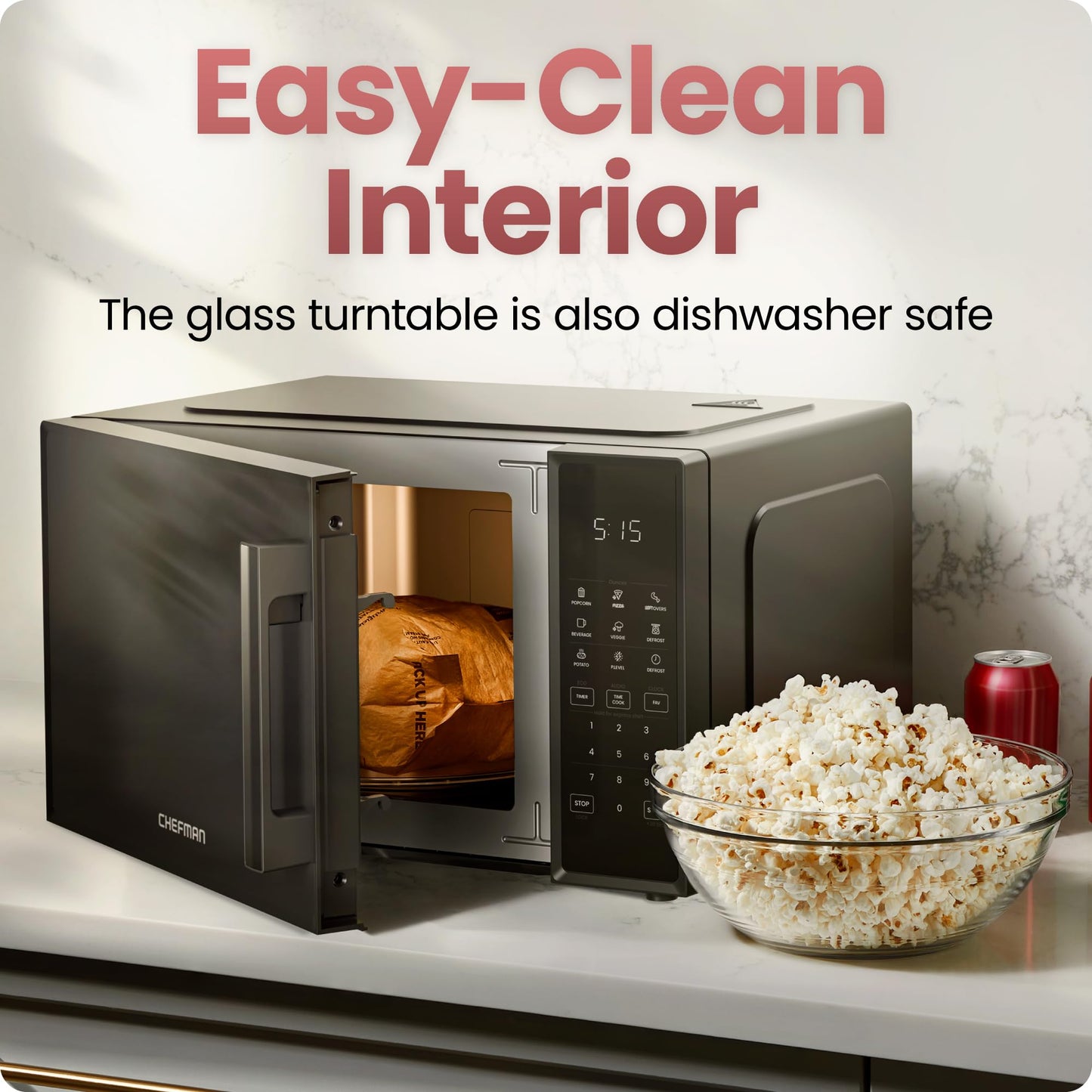 0.9 Cu Ft Compact Countertop Microwave – 900W, 10 Power Levels, Express Cook, Eco Mode, Child Safety Lock, Black