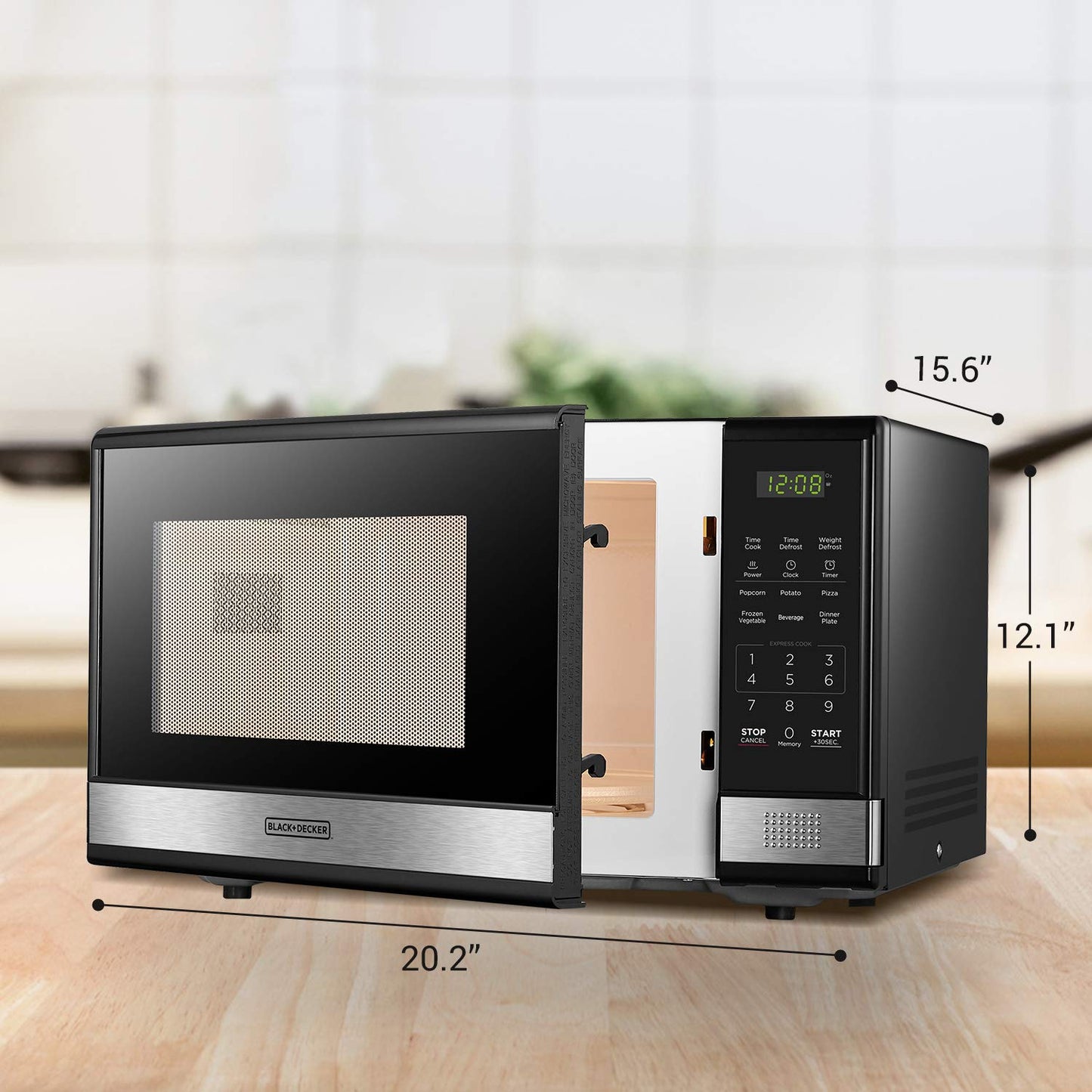 1.1 Cu Ft Digital Microwave Oven – 1000W, Push-Button Door, Turntable, Child Safety Lock, Black Stainless Steel
