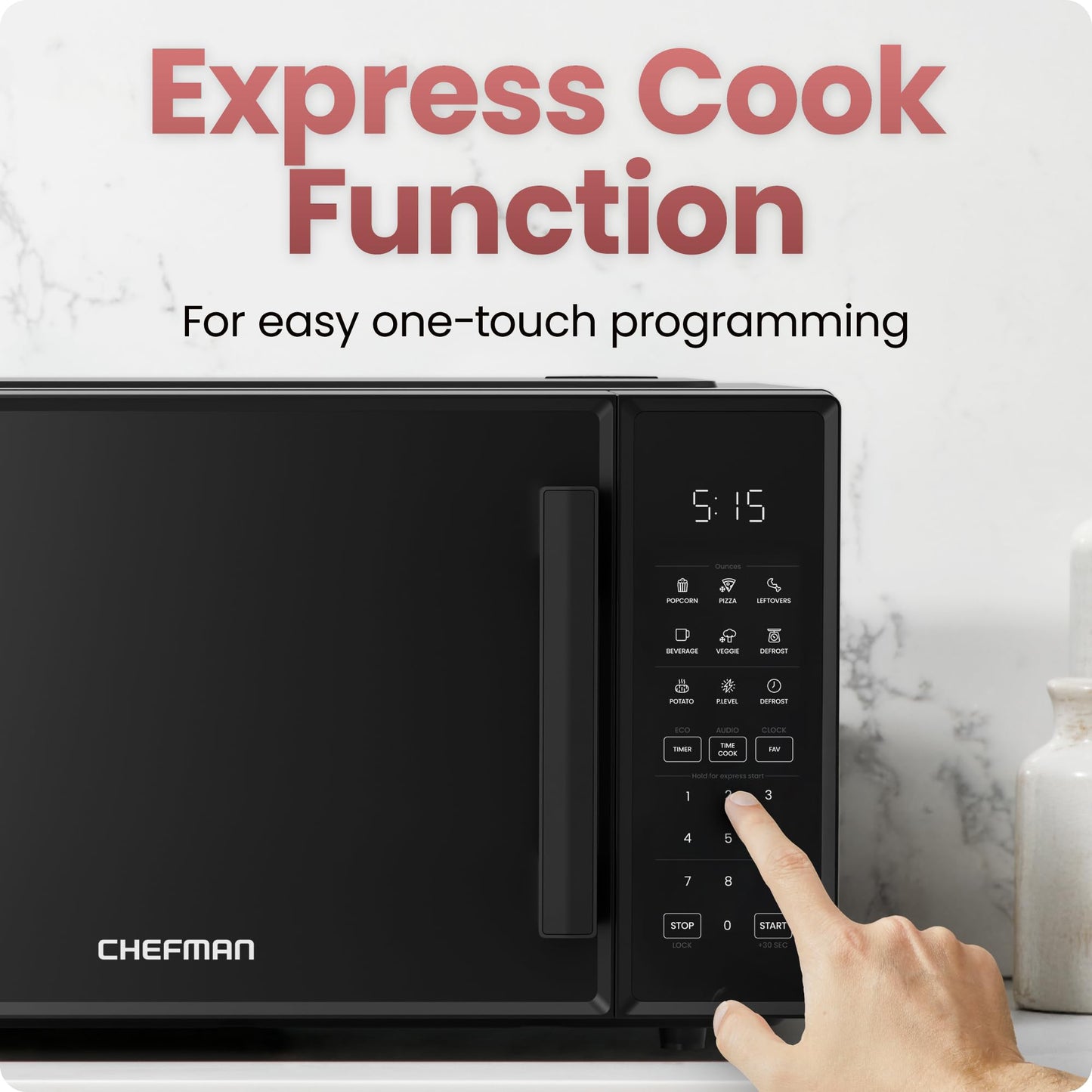 0.9 Cu Ft Compact Countertop Microwave – 900W, 10 Power Levels, Express Cook, Eco Mode, Child Safety Lock, Black