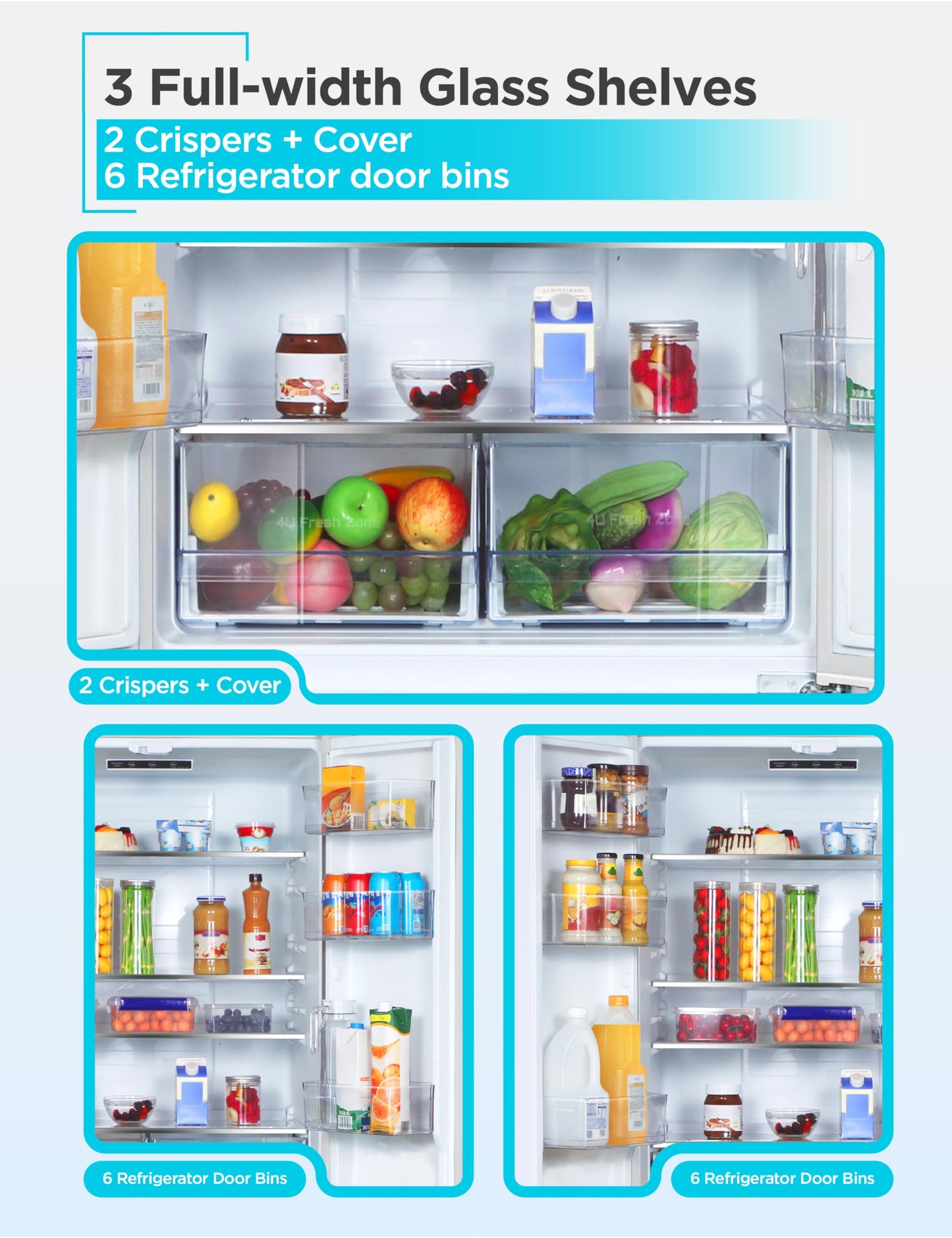 16 Cu Ft French Door Refrigerator with Ice Maker – Bottom Freezer, Energy Efficient, White