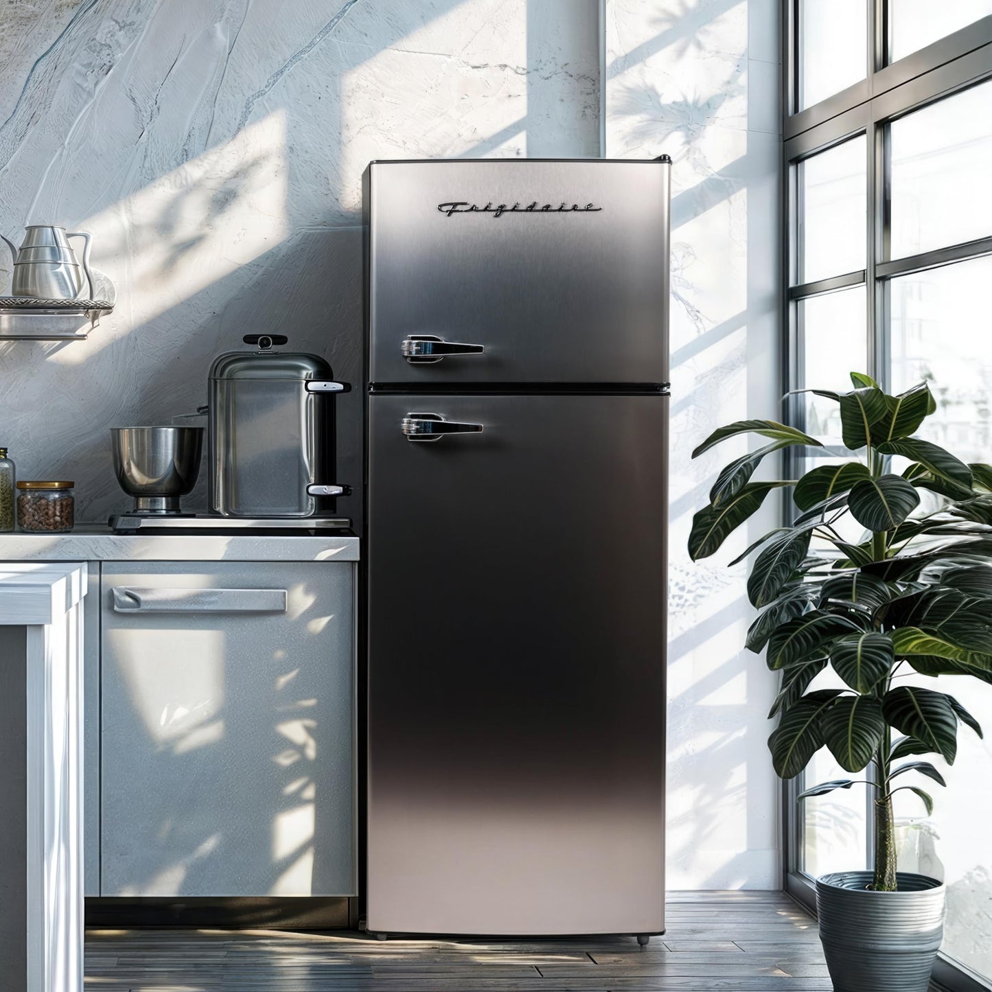 7.5 Cu Ft 2-Door Apartment Refrigerator Freezer Combo – Platinum Stainless Steel, Compact Size