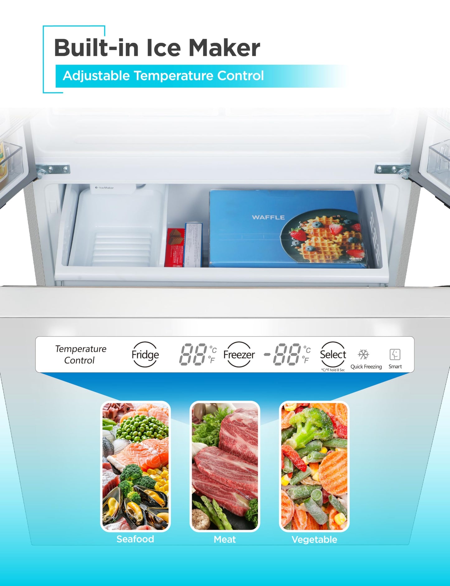 16 Cu Ft French Door Refrigerator with Ice Maker – Bottom Freezer, Energy Efficient, White