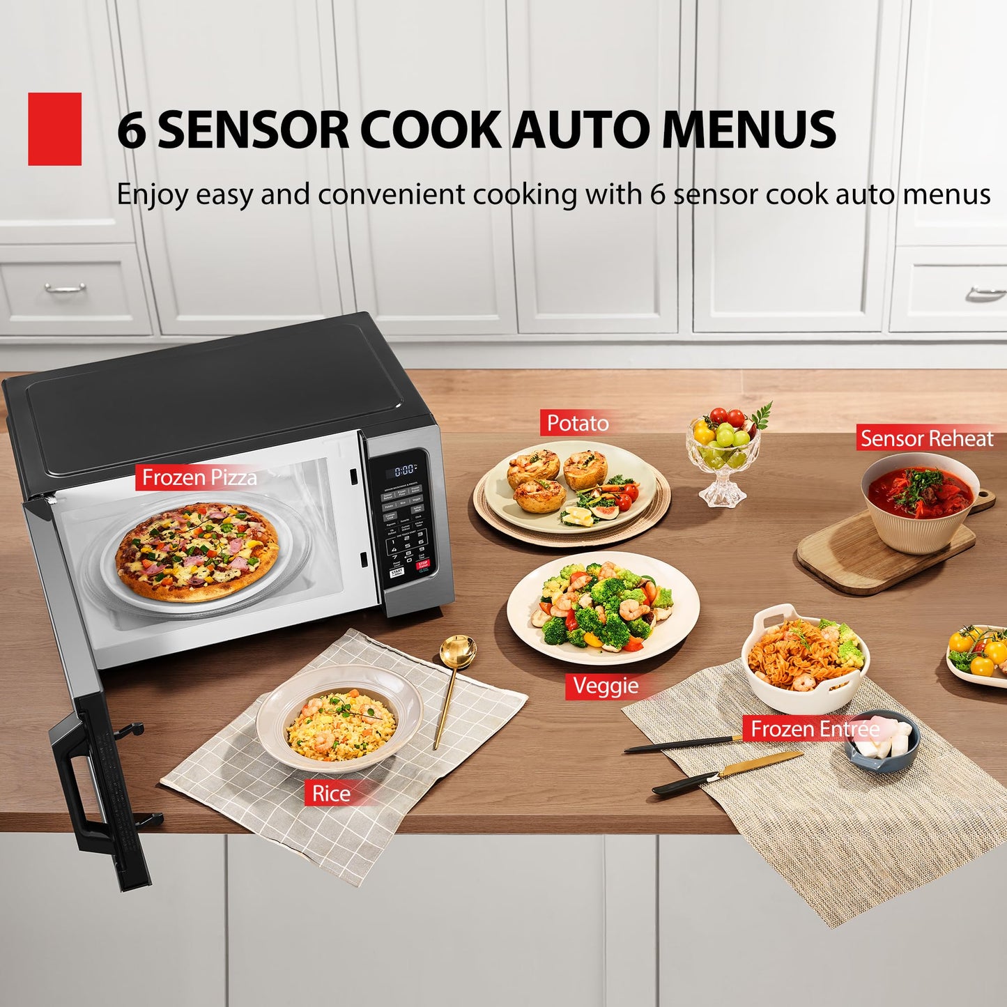 1.2 Cu Ft Countertop Microwave Oven – 1000W, Smart Humidity Sensor, Auto Menus, Easy Clean Interior, Silver
