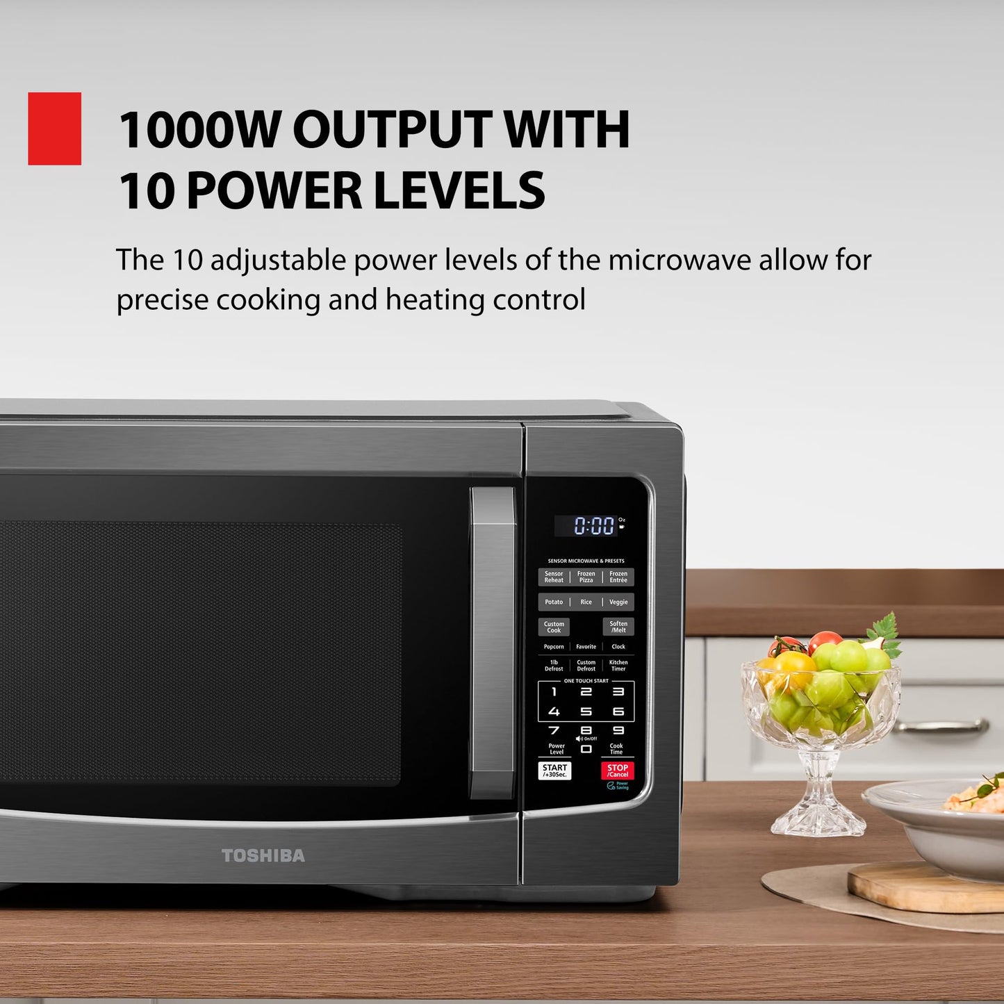 1.2 Cu Ft Countertop Microwave Oven – 1000W, Smart Humidity Sensor, 12 Auto Menus, Easy Clean Interior, Black