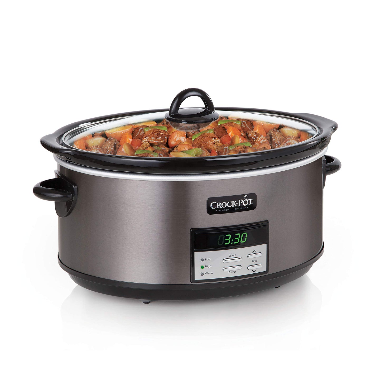 8 Quart Programmable Slow Cooker – Large Capacity, Digital Controls, Auto Warm Setting, Black Stainless Steel