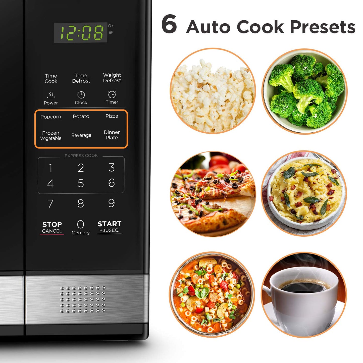 1.1 Cu Ft Digital Microwave Oven – 1000W, Push-Button Door, Turntable, Child Safety Lock, Black Stainless Steel