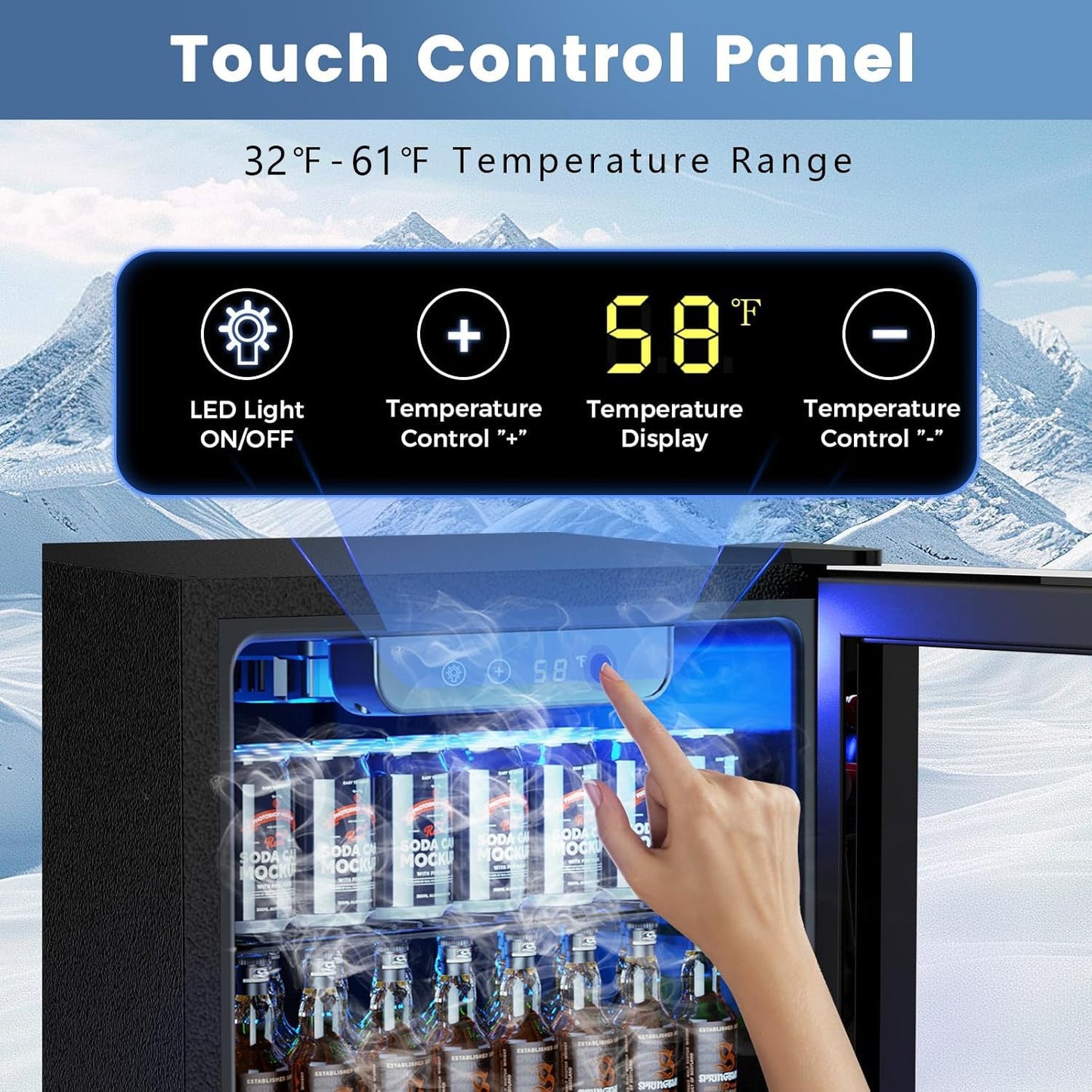 3.2 Cu Ft Beverage Mini Fridge – 130 Can Drink Cooler with Adjustable Temp Control, Black