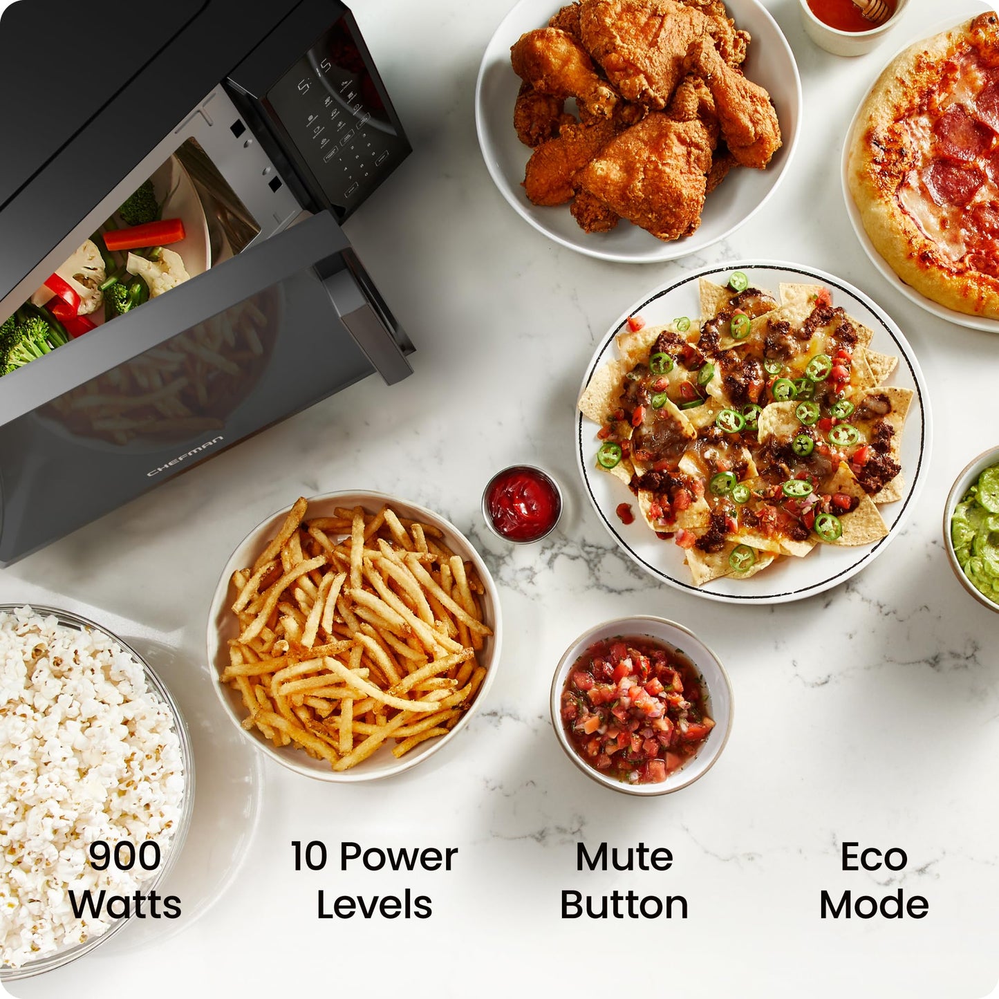 0.9 Cu Ft Compact Countertop Microwave – 900W, 10 Power Levels, Express Cook, Eco Mode, Child Safety Lock, Black