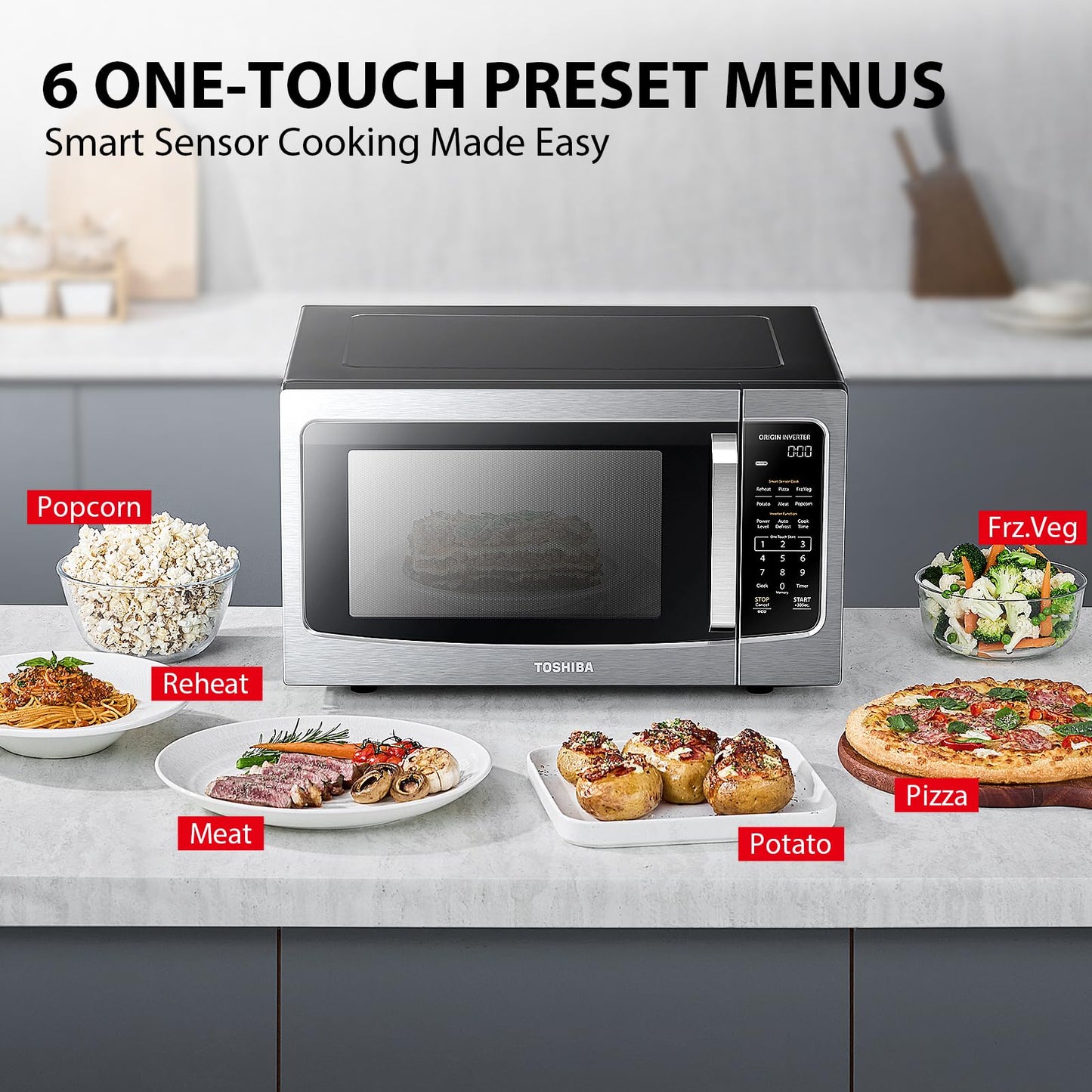 1.6 Cu Ft Countertop Microwave Oven – 1250W, Inverter Technology, Smart Sensor, Auto Defrost, Stainless Steel