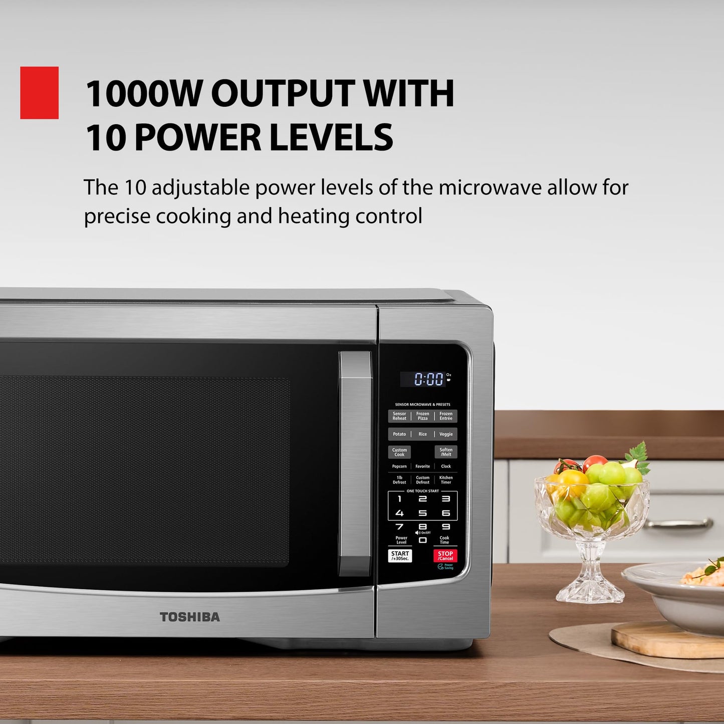 1.2 Cu Ft Countertop Microwave Oven – 1000W, Smart Humidity Sensor, Auto Menus, Easy Clean Interior, Silver