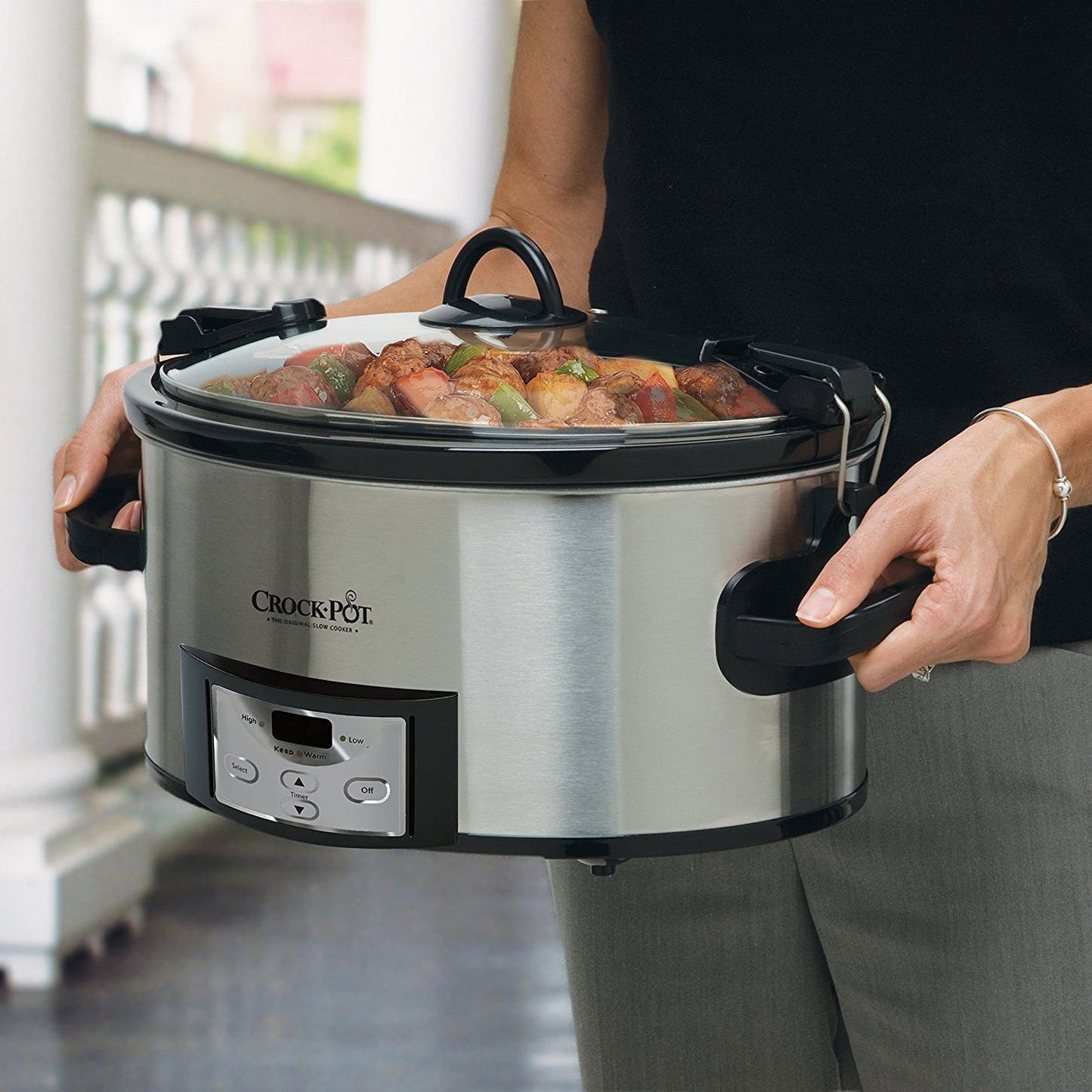 6 Quart Programmable Slow Cooker – Cook & Carry Model with Digital Timer, Stainless Steel Housing