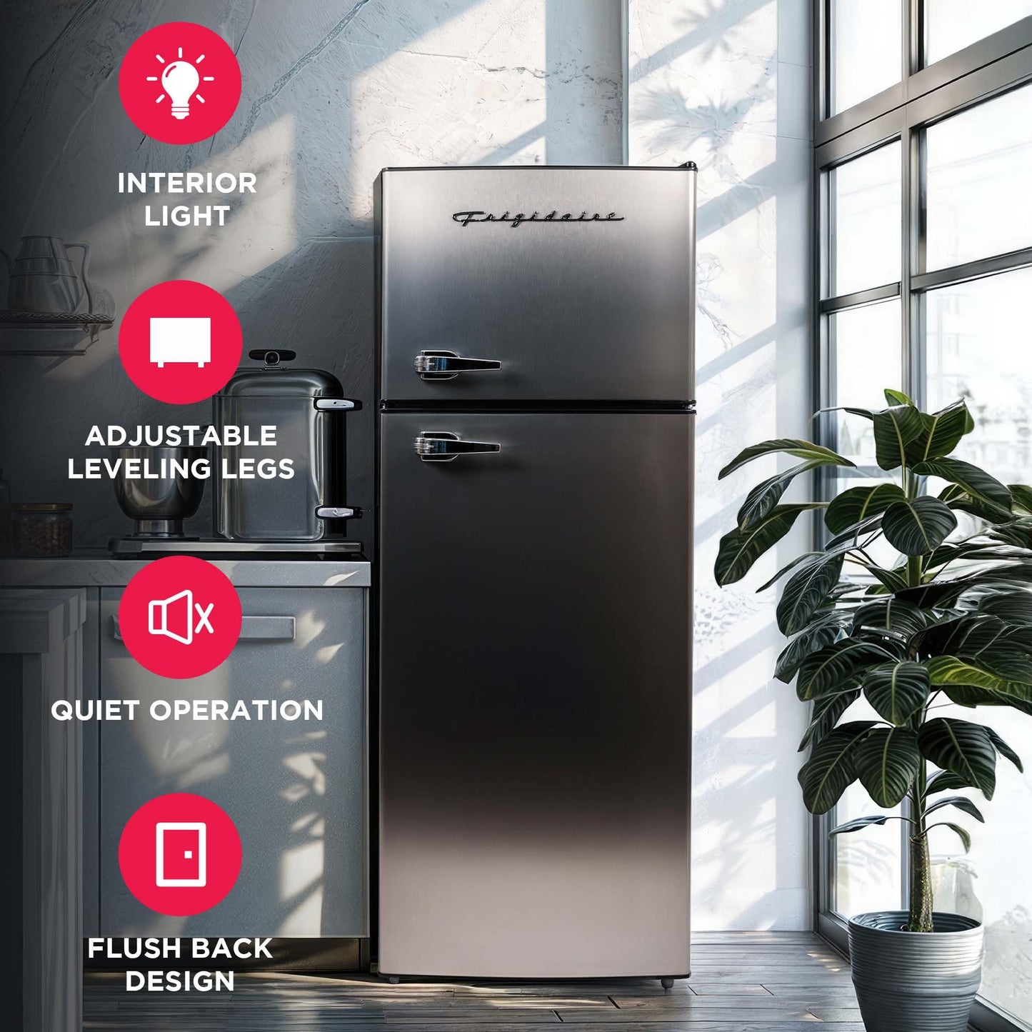7.5 Cu Ft 2-Door Apartment Refrigerator Freezer Combo – Platinum Stainless Steel, Compact Size