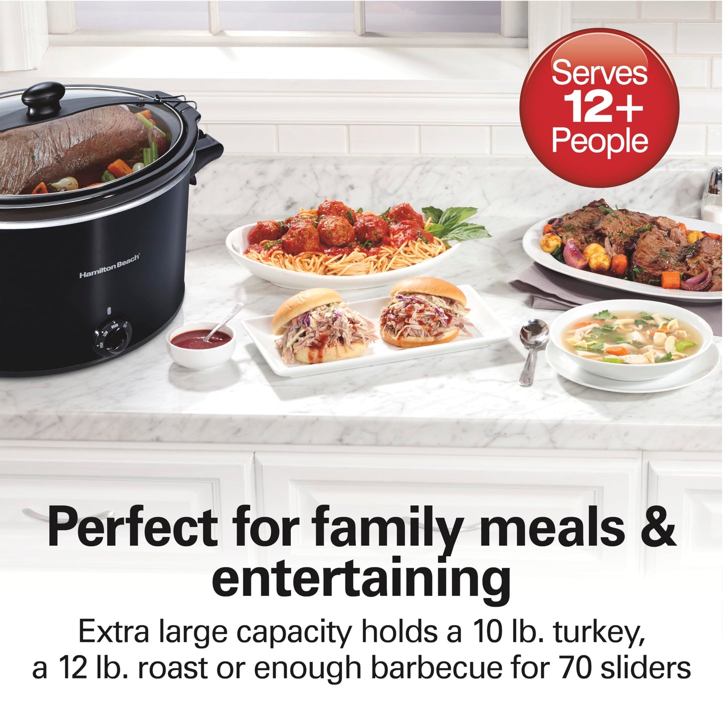 10 Quart Slow Cooker – Extra Large, Portable with Lid Lock, Dishwasher Safe Crock, Easy Carry, Black