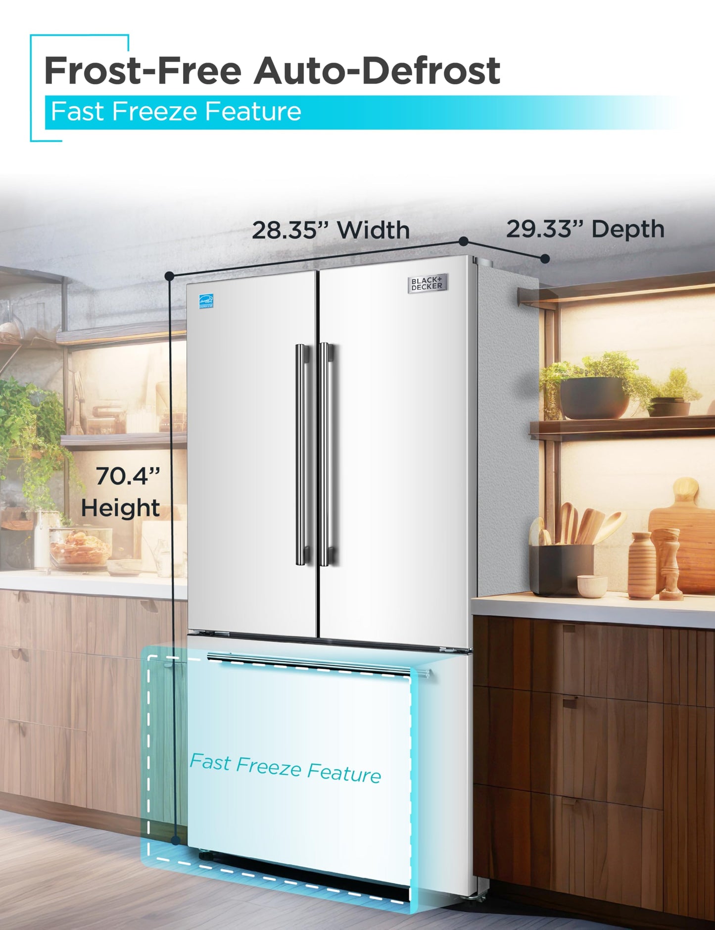 16 Cu Ft French Door Refrigerator with Ice Maker – Bottom Freezer, Energy Efficient, White