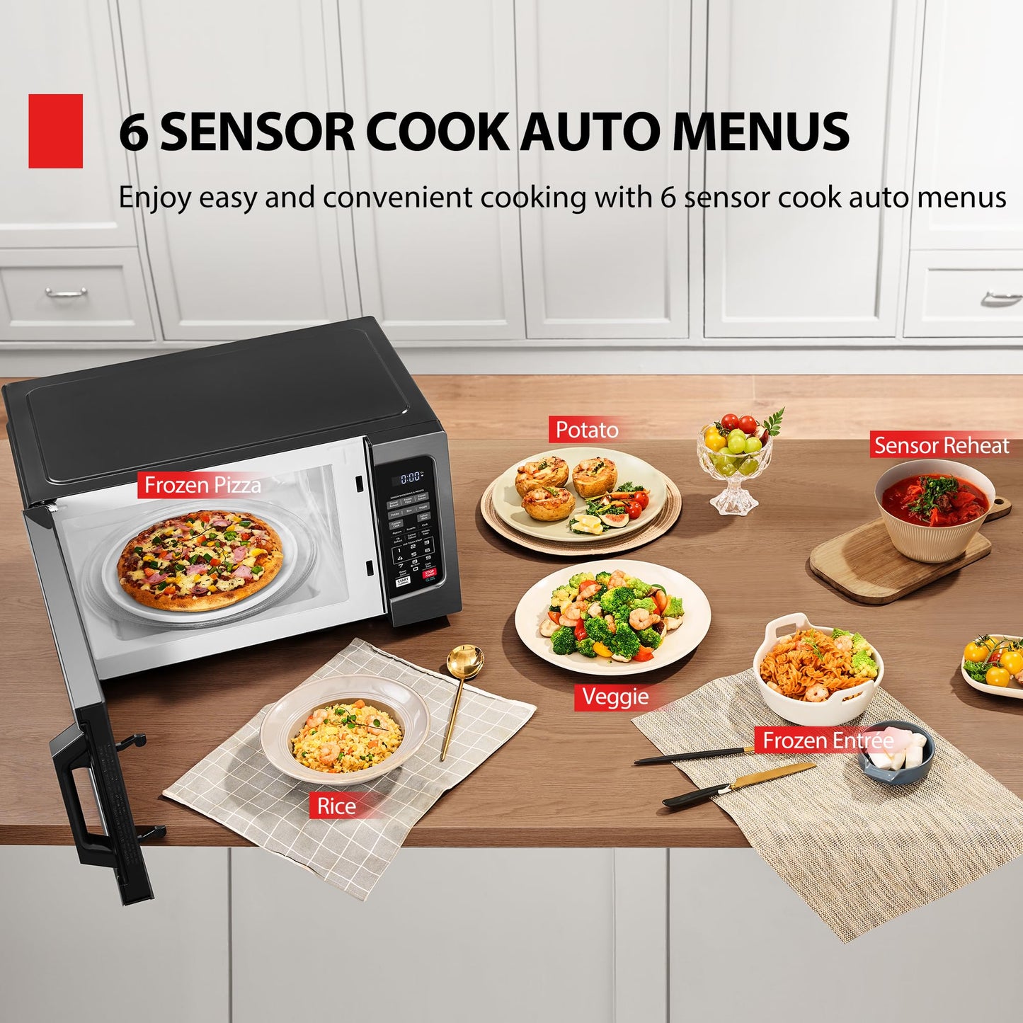 1.2 Cu Ft Countertop Microwave Oven – 1000W, Smart Humidity Sensor, 12 Auto Menus, Easy Clean Interior, Black