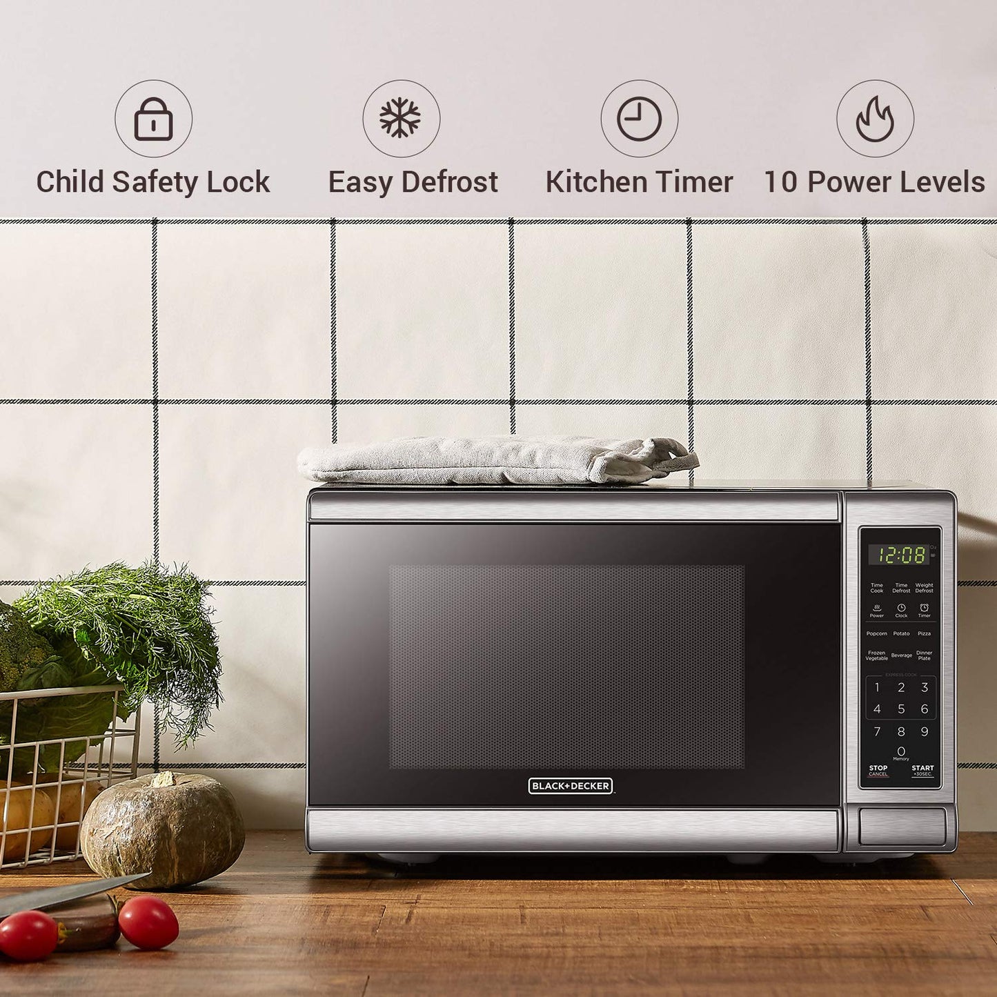 0.7 Cu Ft Digital Microwave Oven – 700W, Turntable, Push-Button Door, Child Safety Lock, Stainless Steel