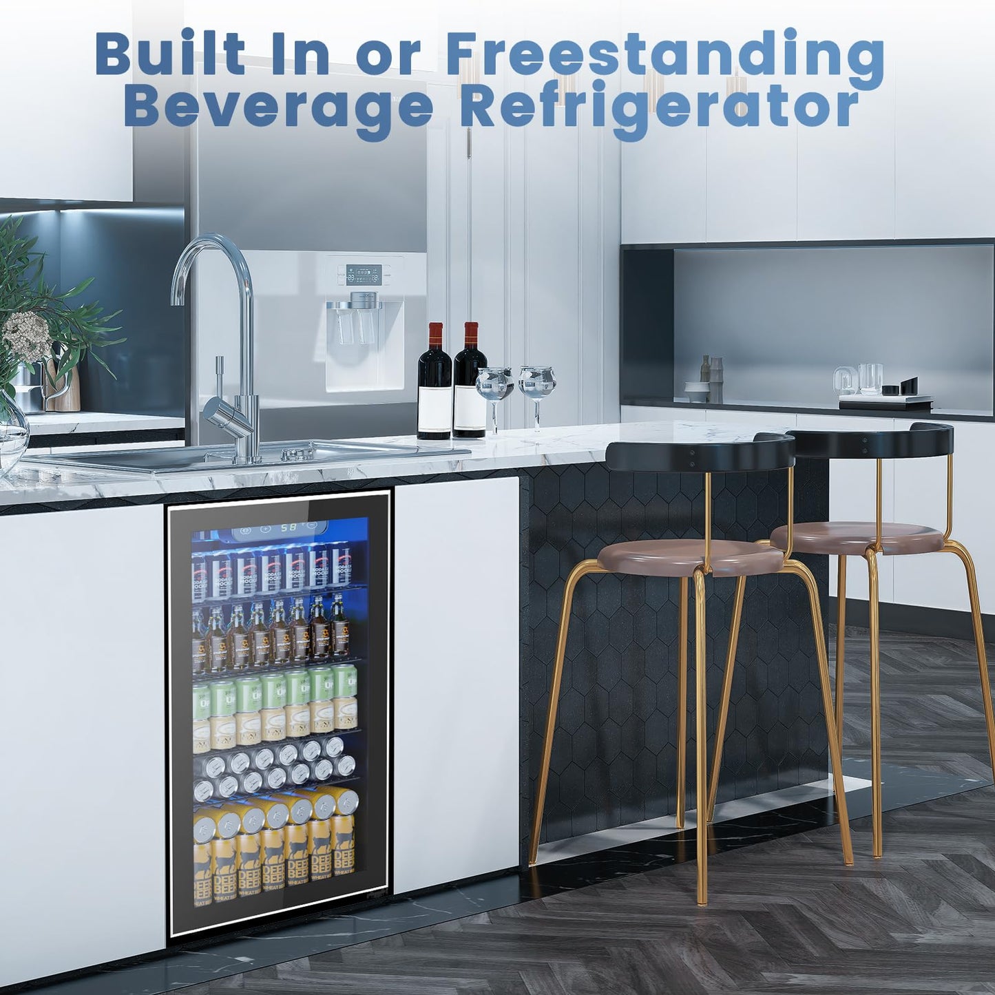 3.2 Cu Ft Beverage Mini Fridge – 130 Can Drink Cooler with Adjustable Temp Control, Black