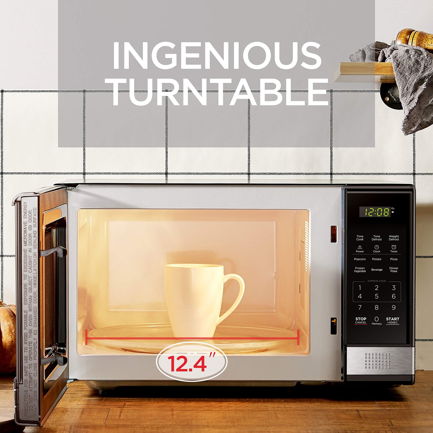 1.1 Cu Ft Digital Microwave Oven – 1000W, Push-Button Door, Turntable, Child Safety Lock, Black Stainless Steel