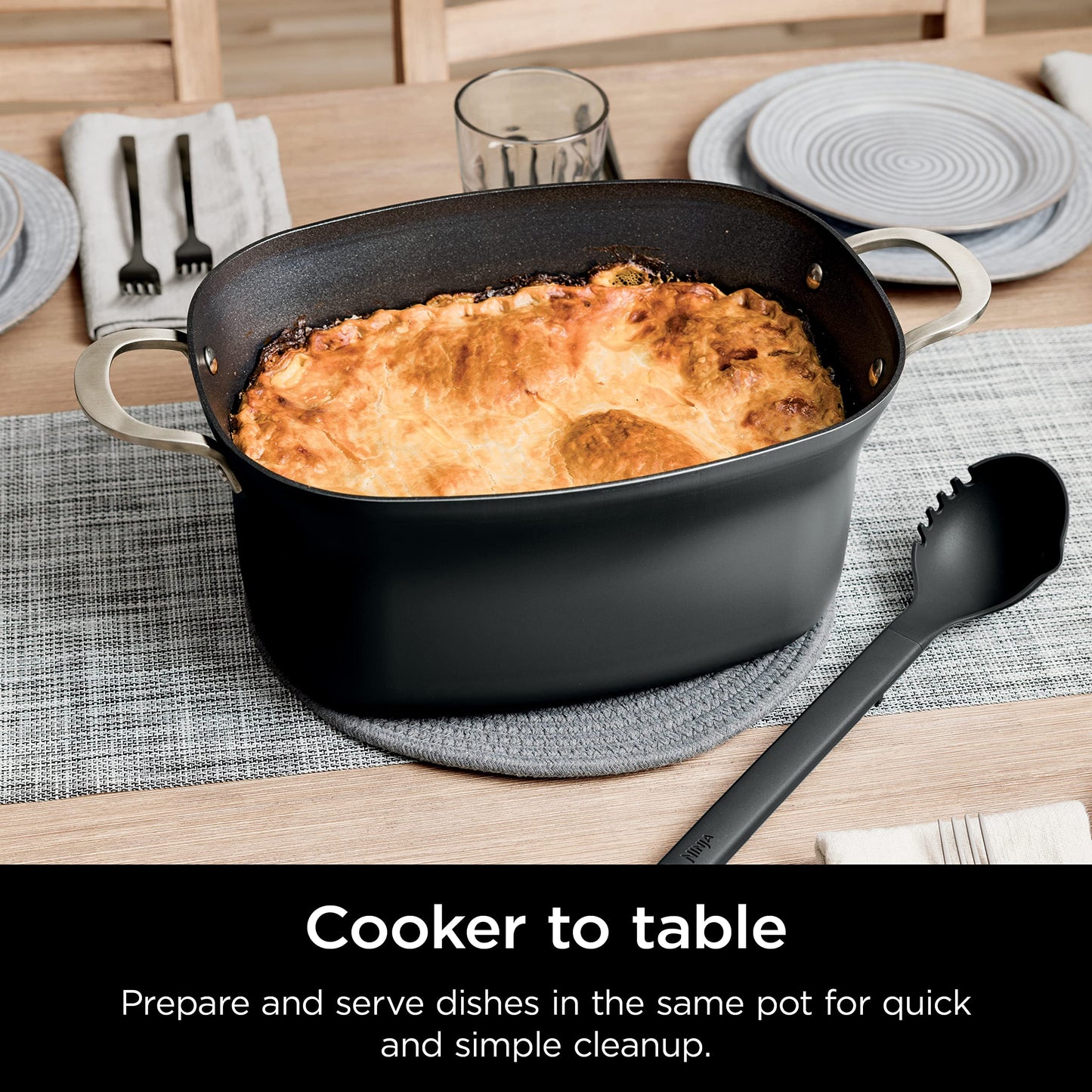 8.5 Quart 6-in-1 Multi-Cooker – Sous Vide, Slow Cooker, Dutch Oven, Oven Safe Pot, Glass Lid & Spoon, Black
