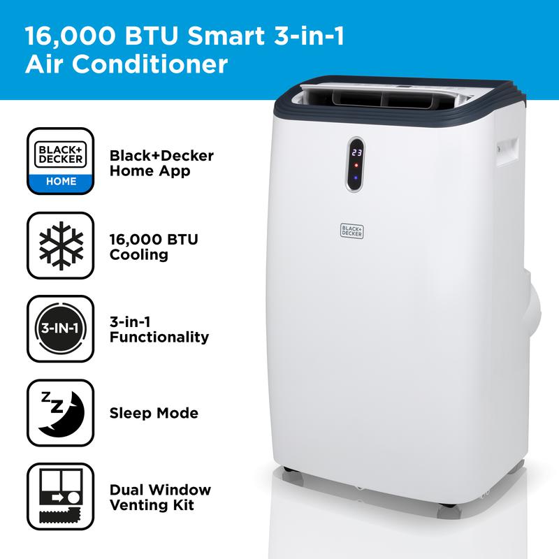 Black & Decker BXAC40018GB 16000 BTU Smart Wi-Fi 3 in 1 Air Conditioner, Dehumidifier & Cooling Fan