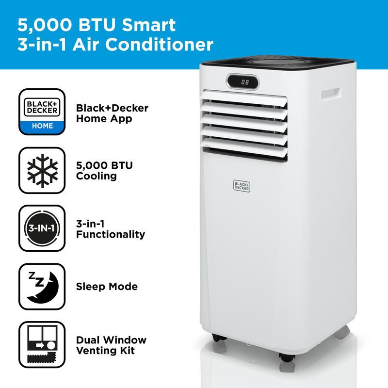 Black & Decker BXAC40023GB 5000 BTU 3 in 1 Smart Wi-Fi Air Conditioner, Dehumidifier & Cooling Fan