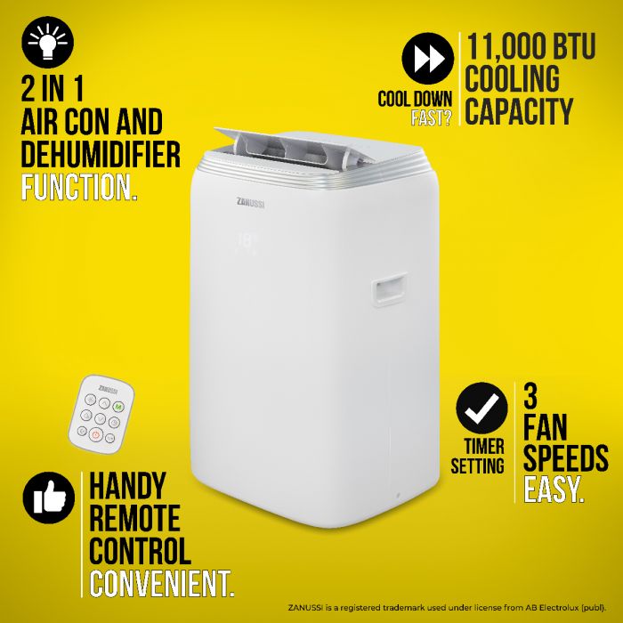 Zanussi ZPAC9002 9000 BTU 2 in 1 Portable Air Conditioner & Dehumidifier