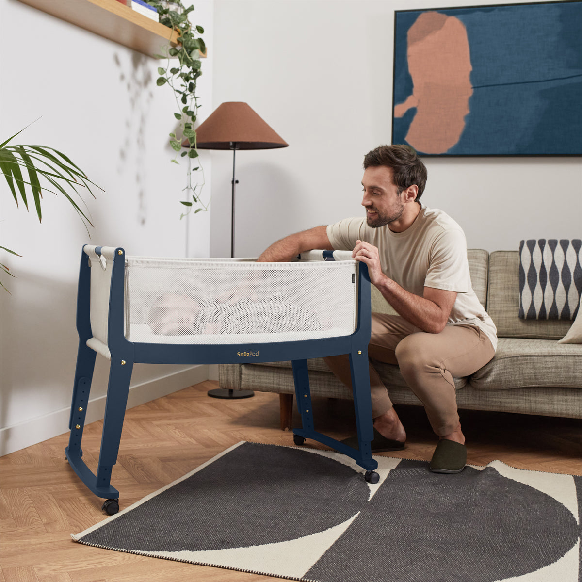 SnuzPod Studio Bedside Crib with mattress - London Navy